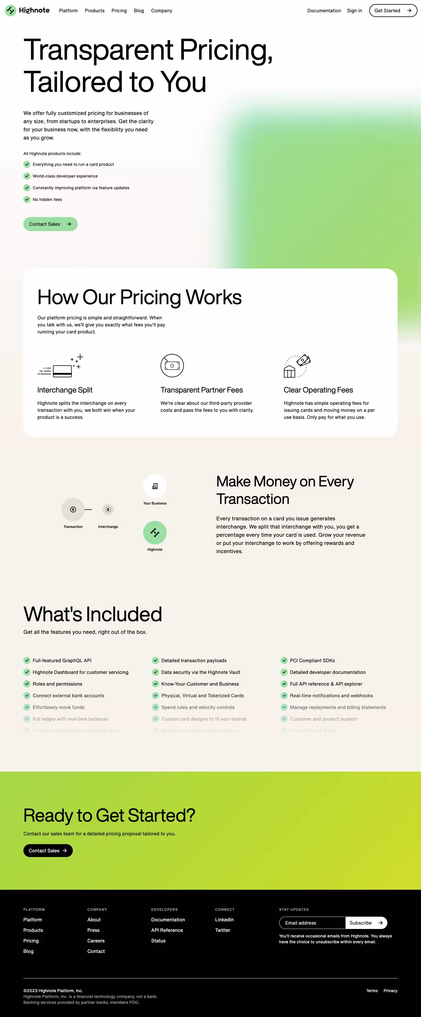 Highnote Pricing Page