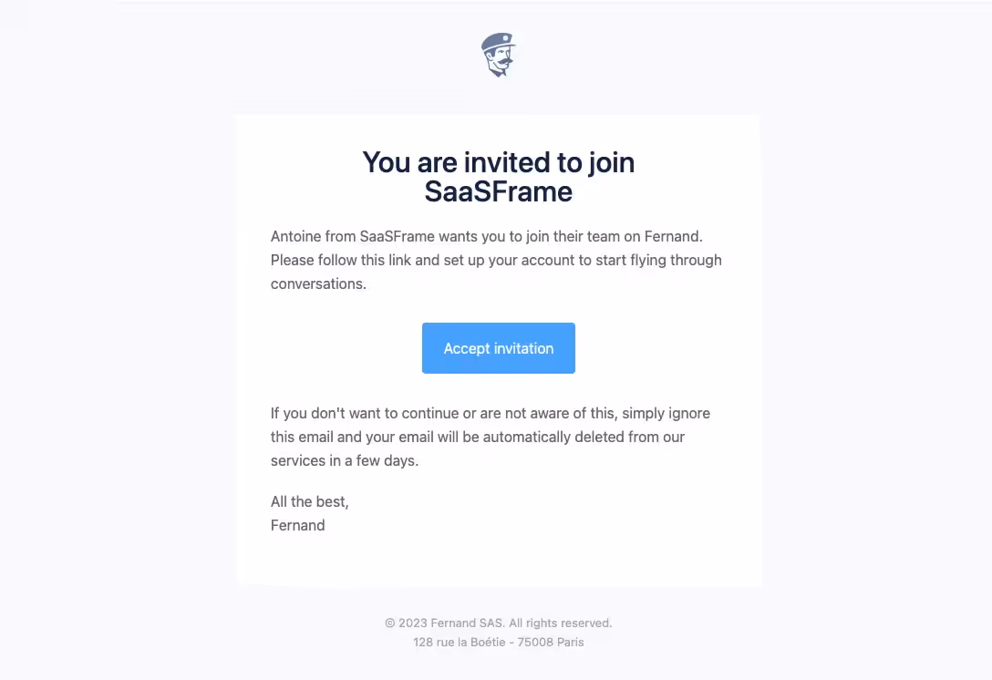 Fernand Invitation Email