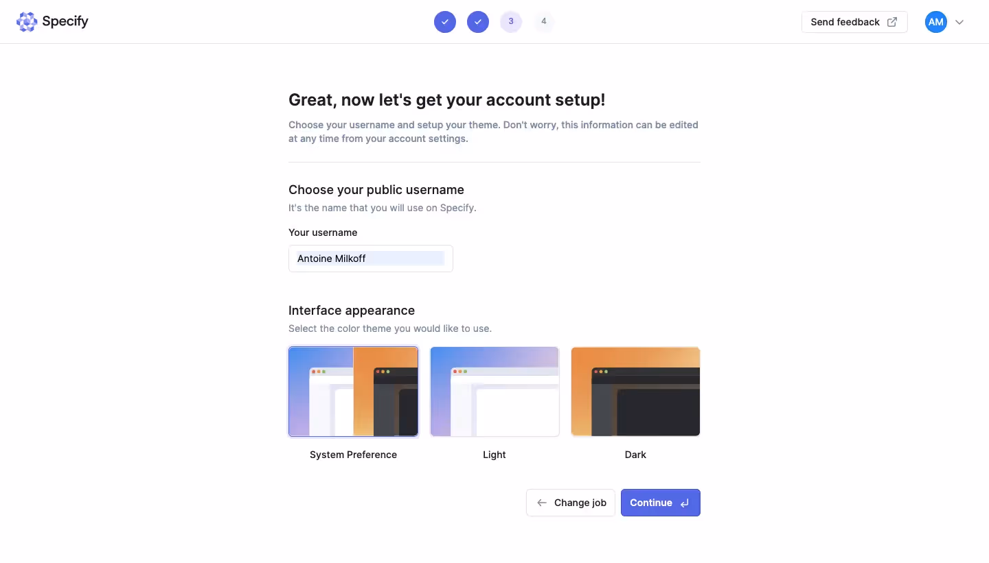 Specify Account Setup