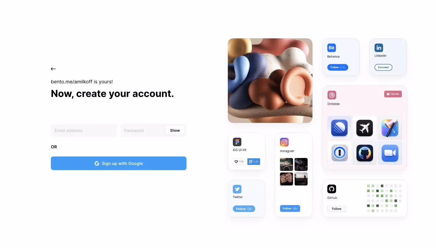 Bento Create Account