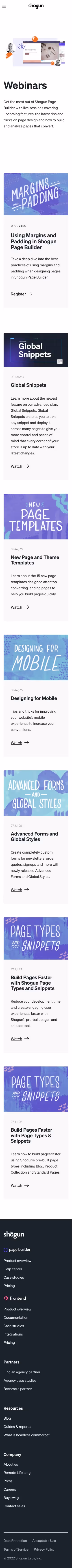 Shogun Webinars Page