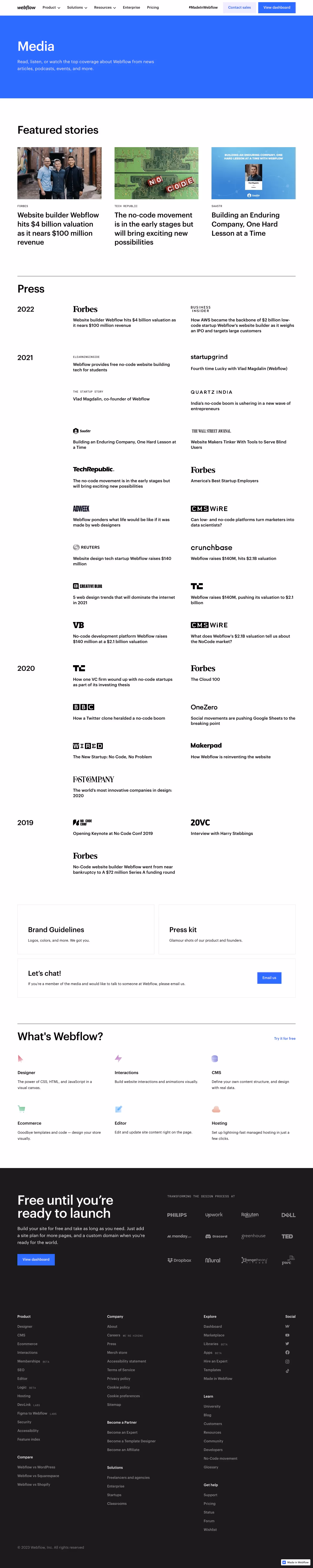 Webflow Press Page