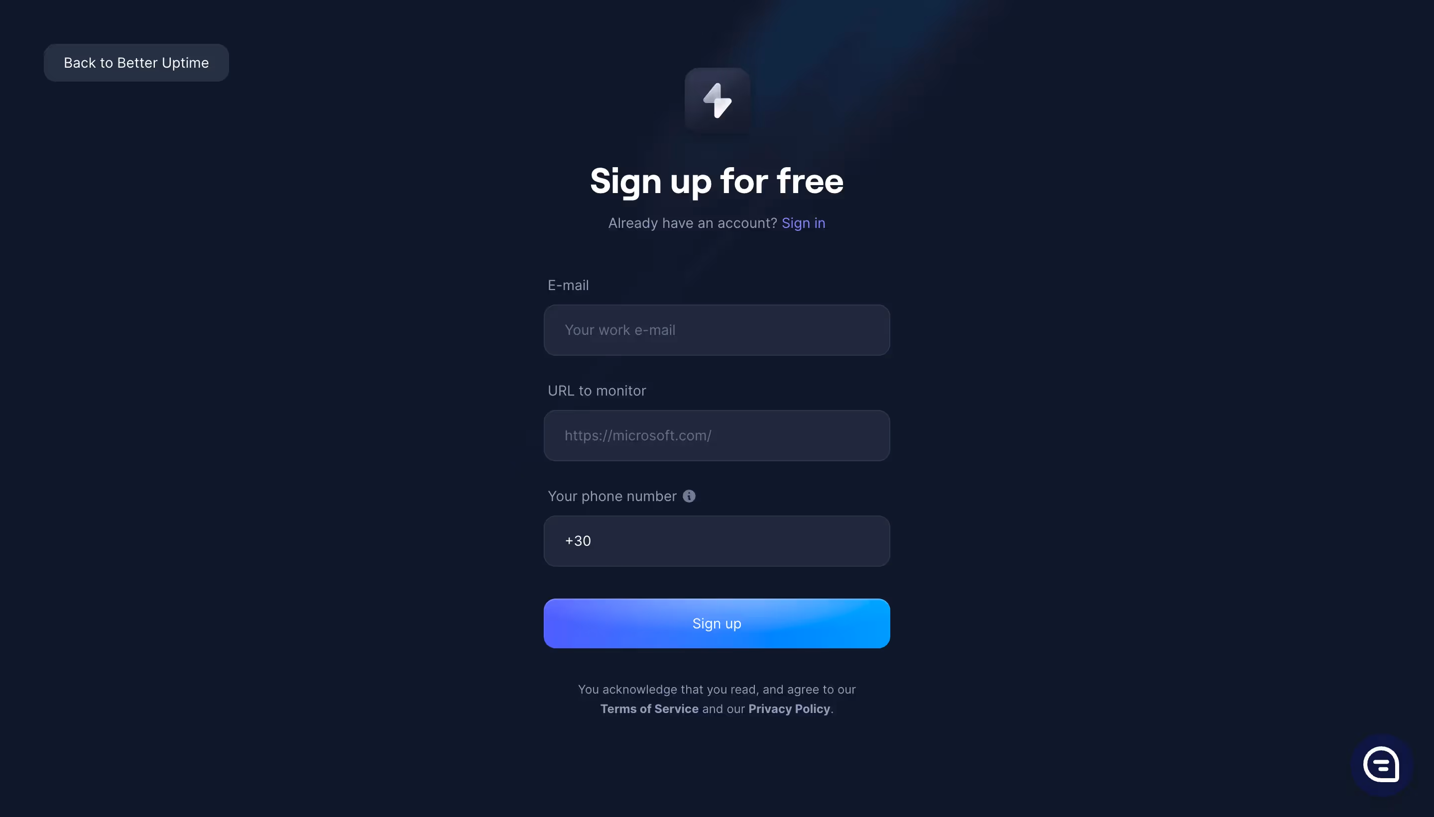 Better Uptime Signup