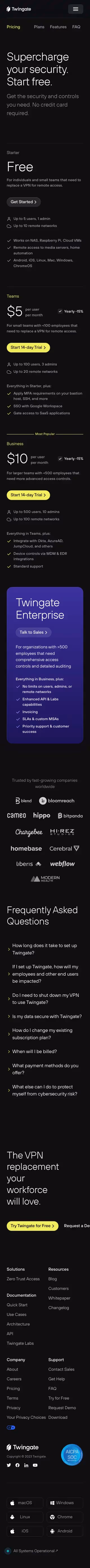 Twingate Pricing Page