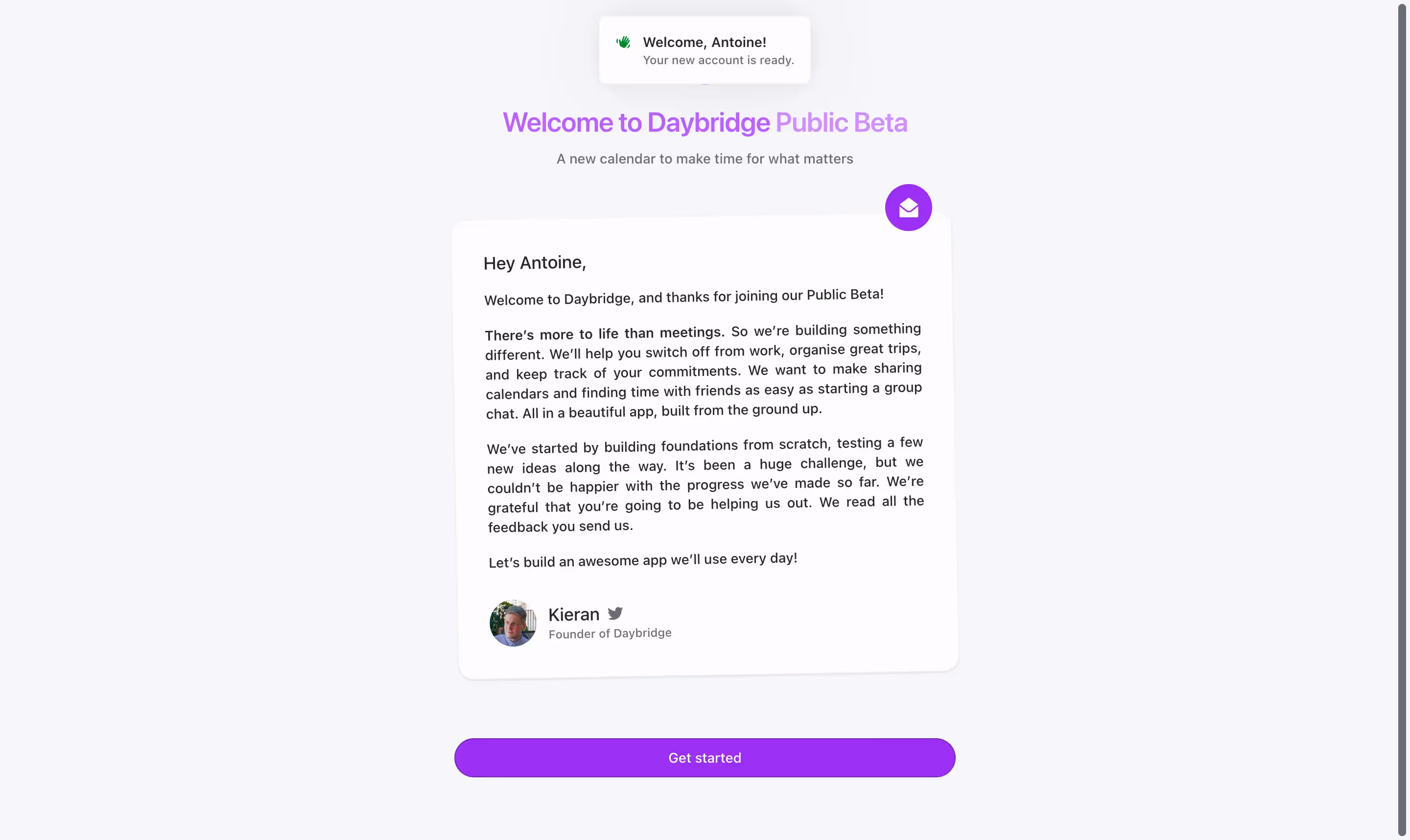 Daybridge Welcome Screen