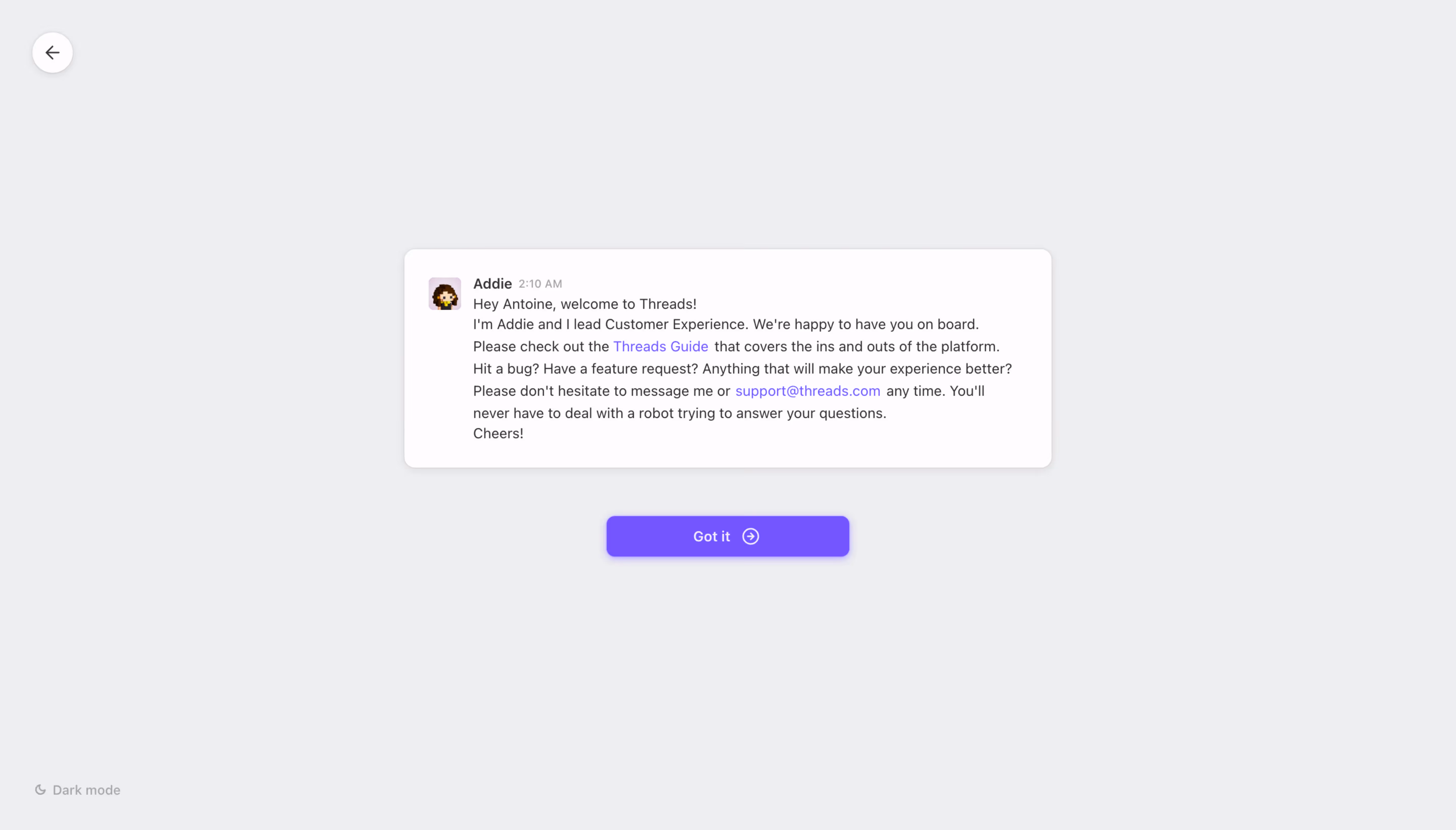 Threads Welcome Screen