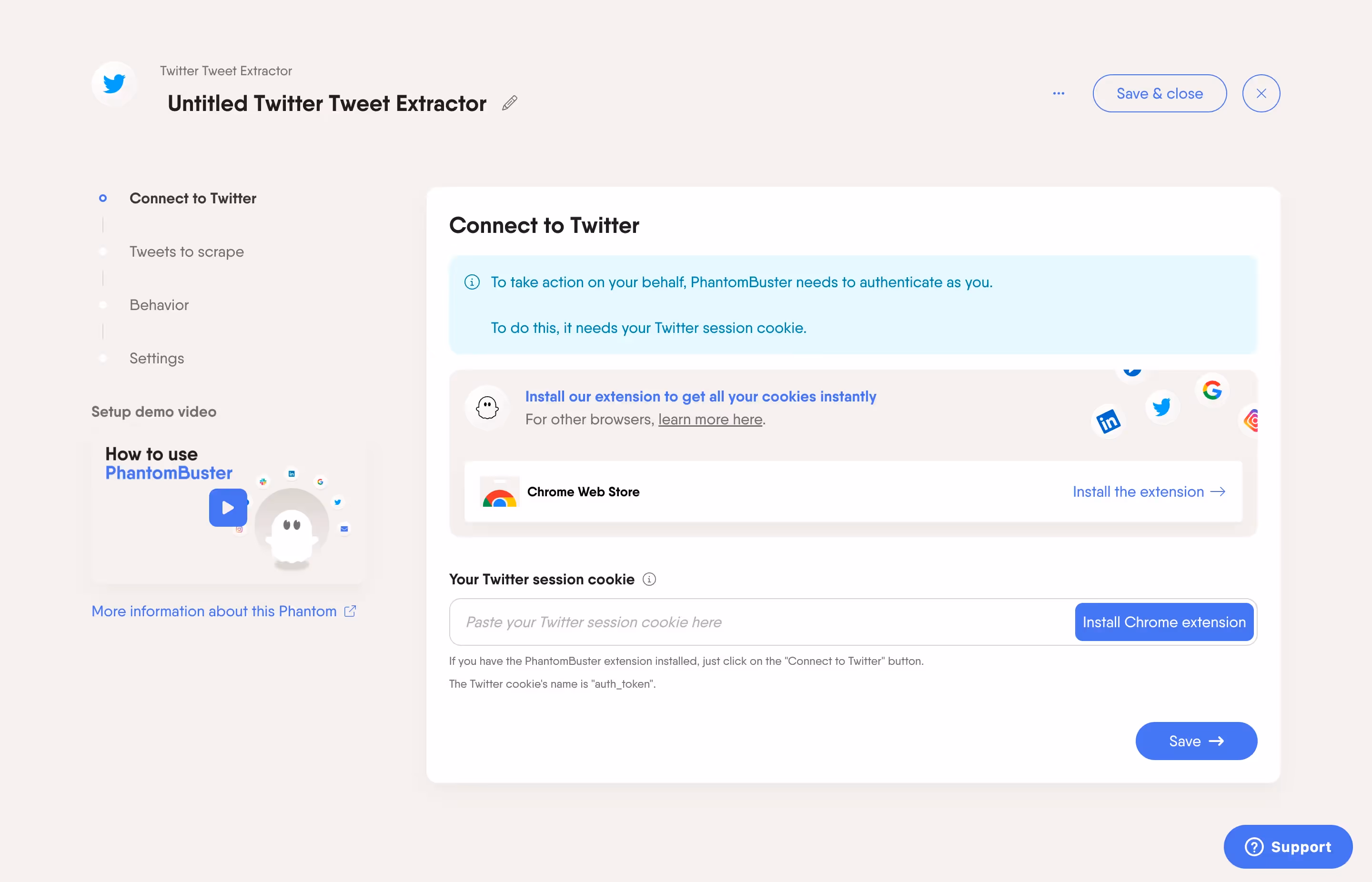 Phantombuster Connect To Twitter