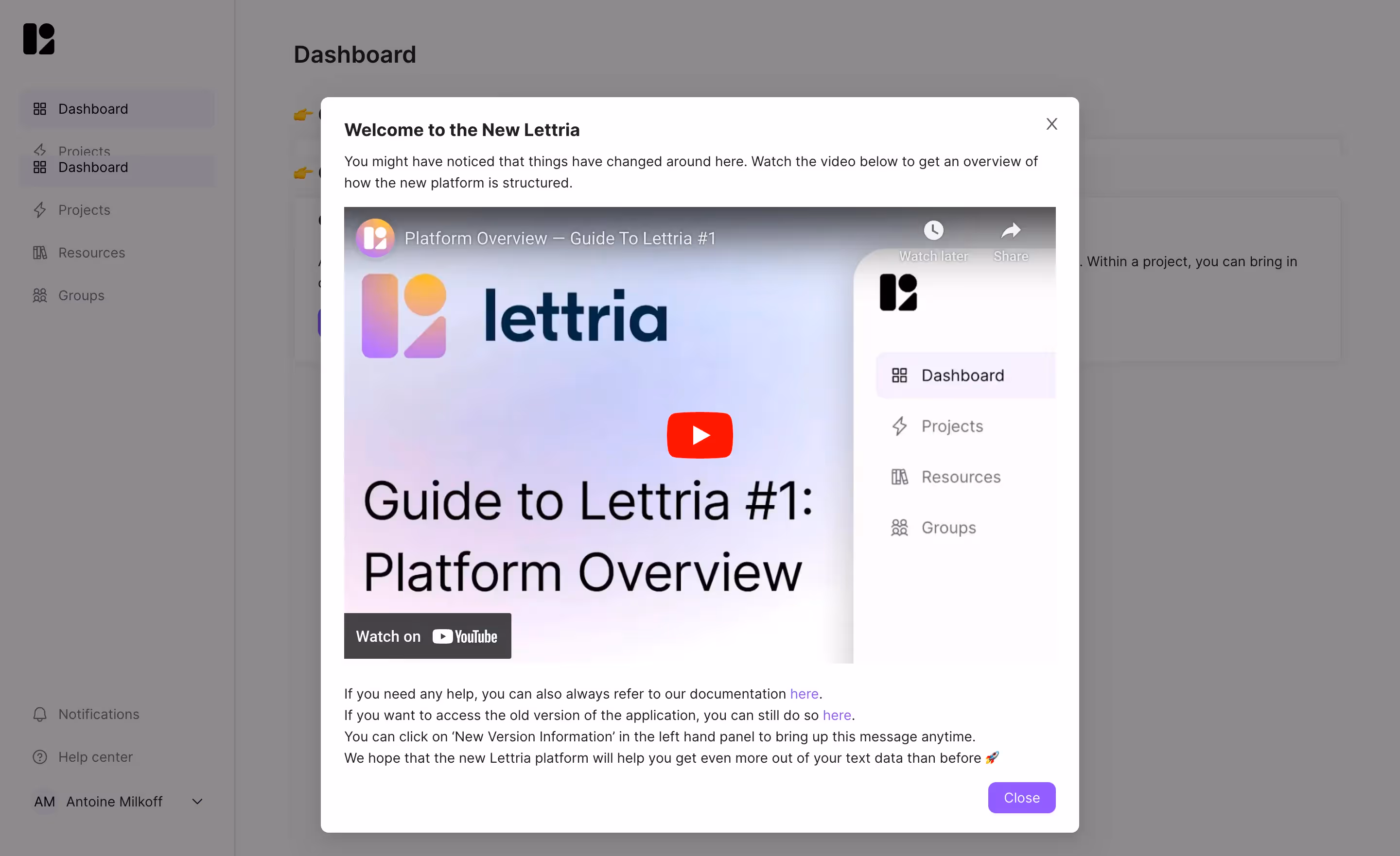 Lettria Welcome Screen