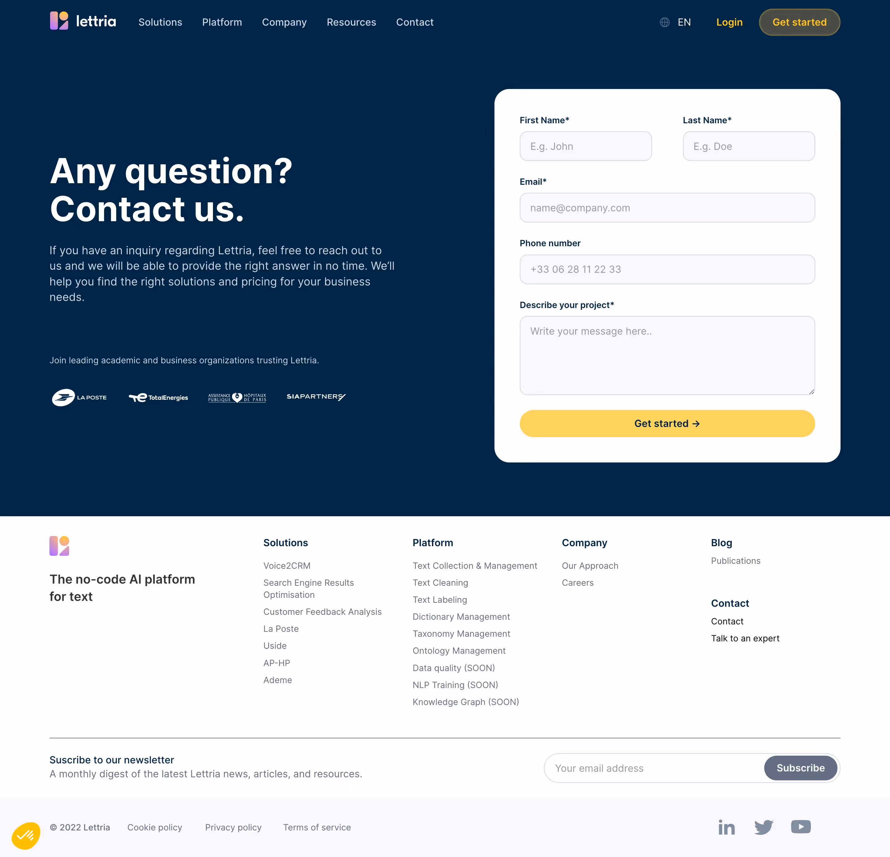 Lettria Contact Page