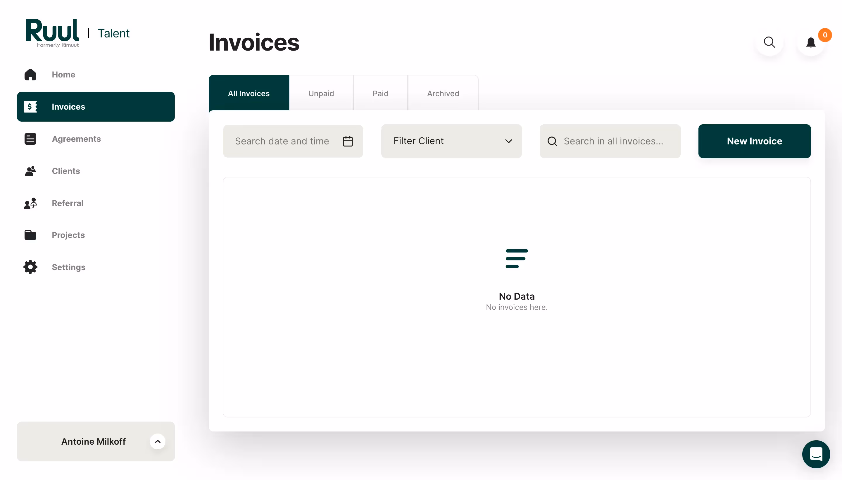 Ruul Empty Invoices Dashboard