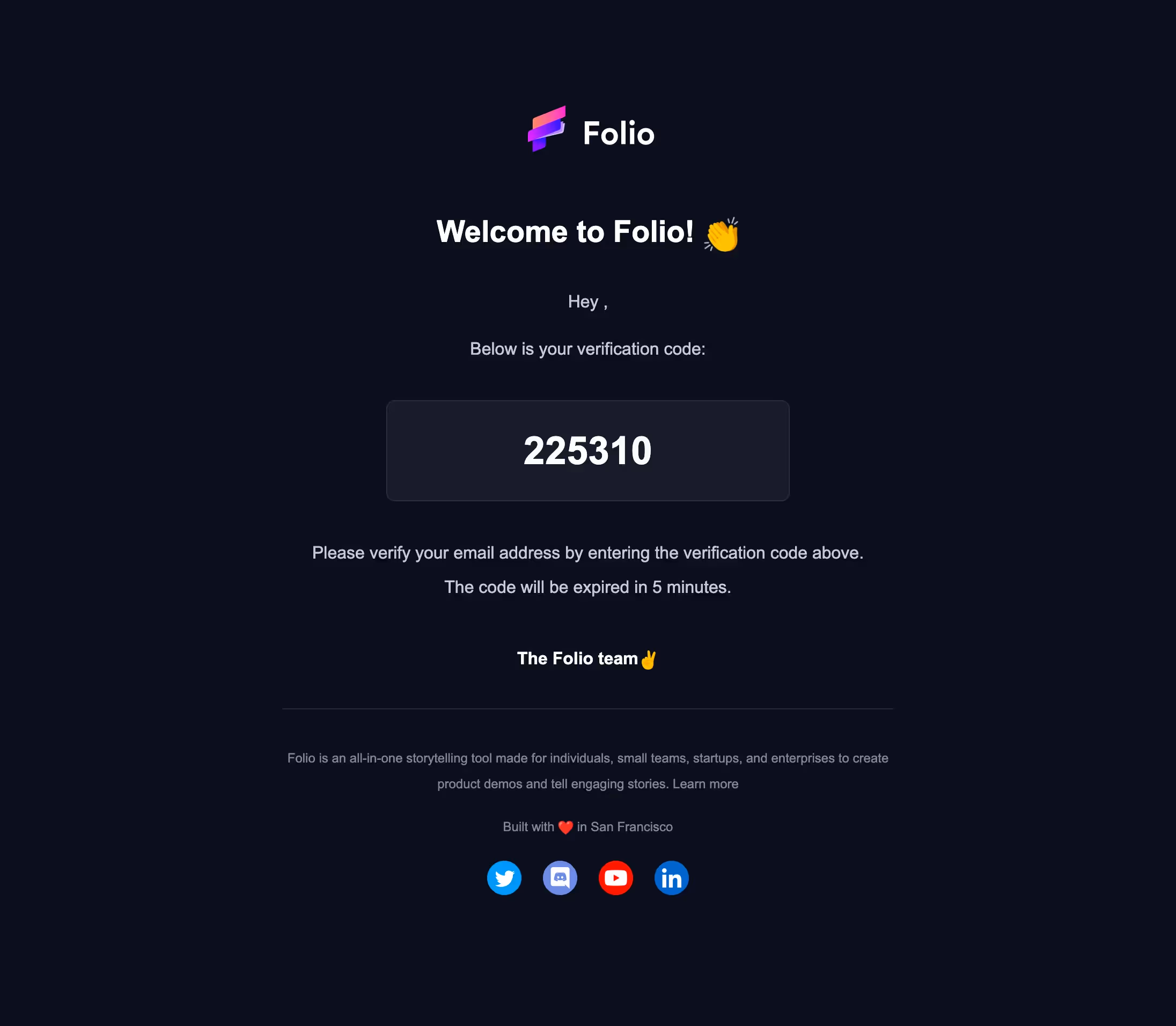 Folio Verification Email
