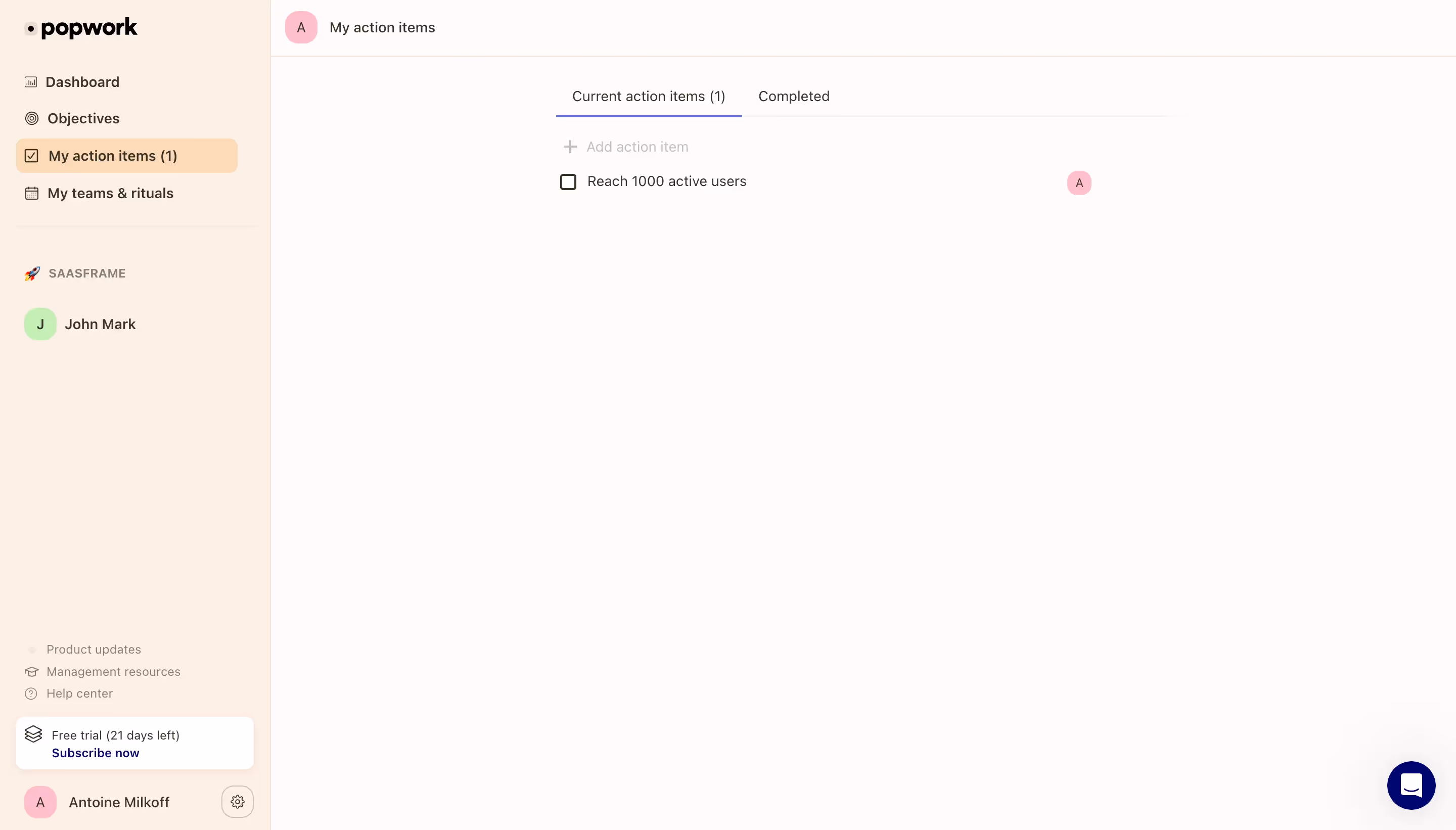 Popwork Action Items Dashboard