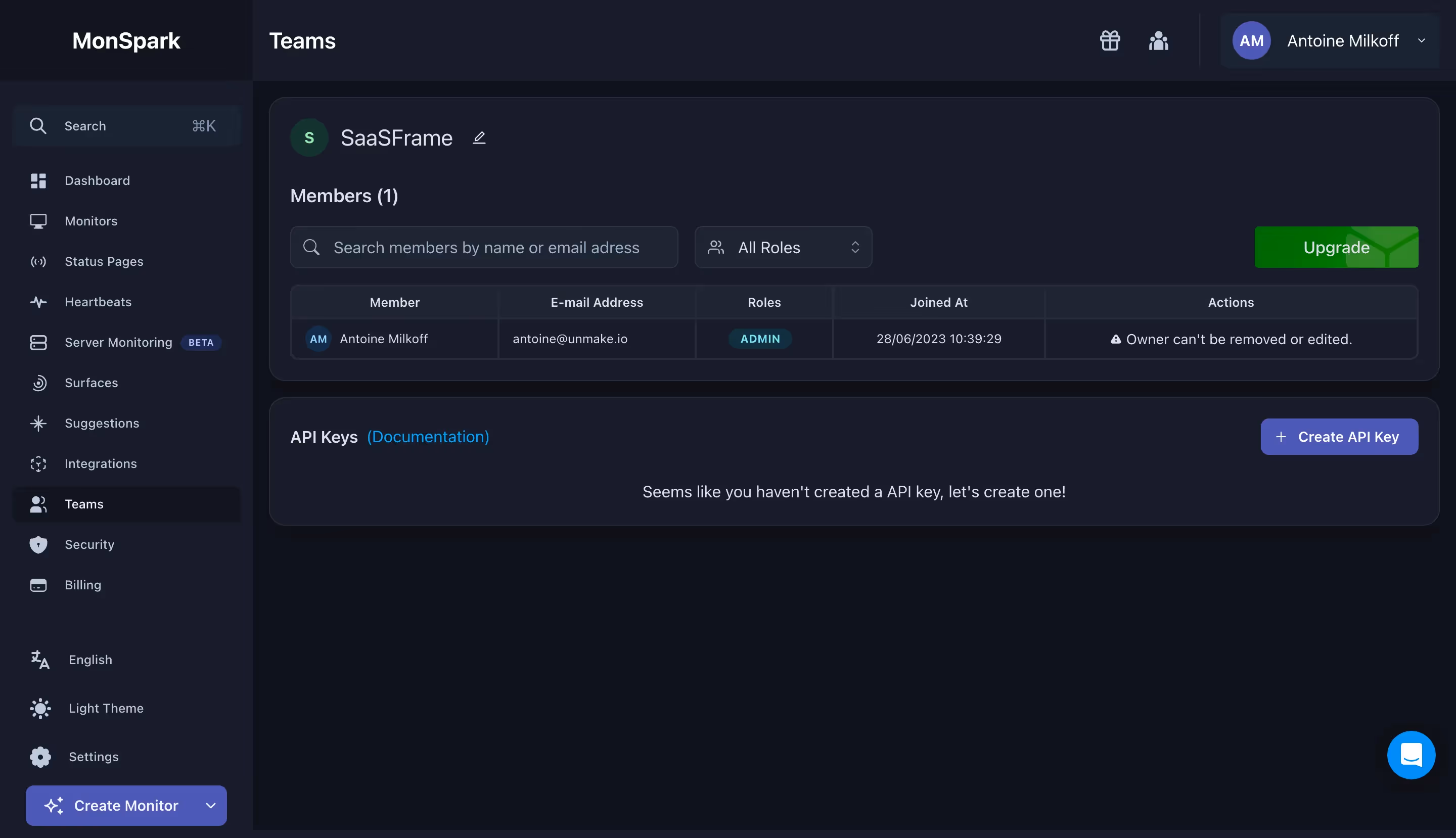 MonSpark Team Settings