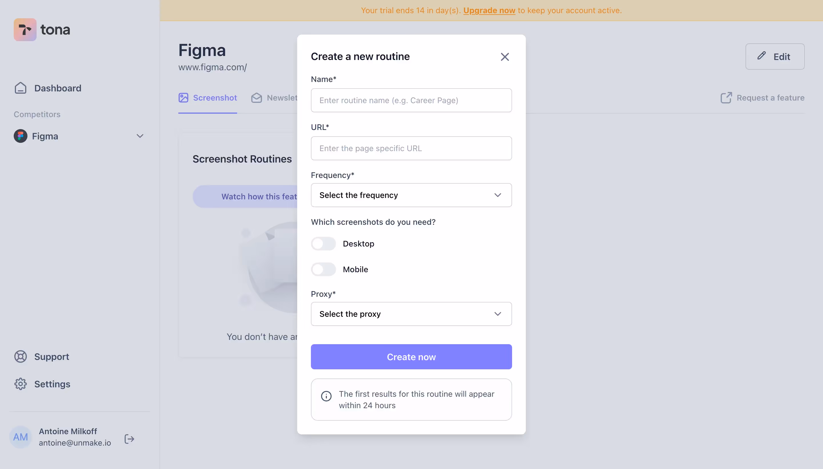 Tona Create Screenshot Routine