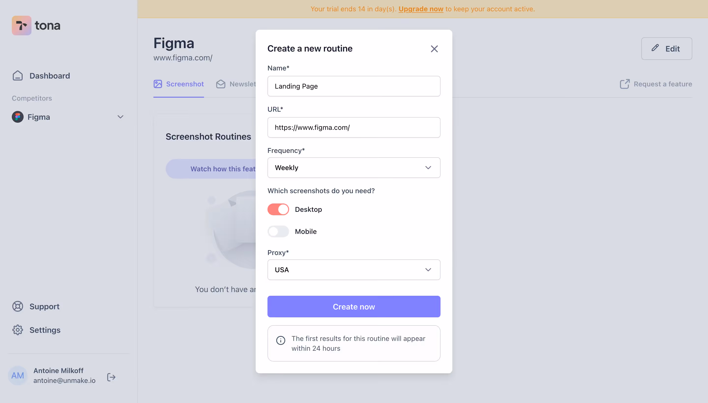 Tona Create Screenshot Routine