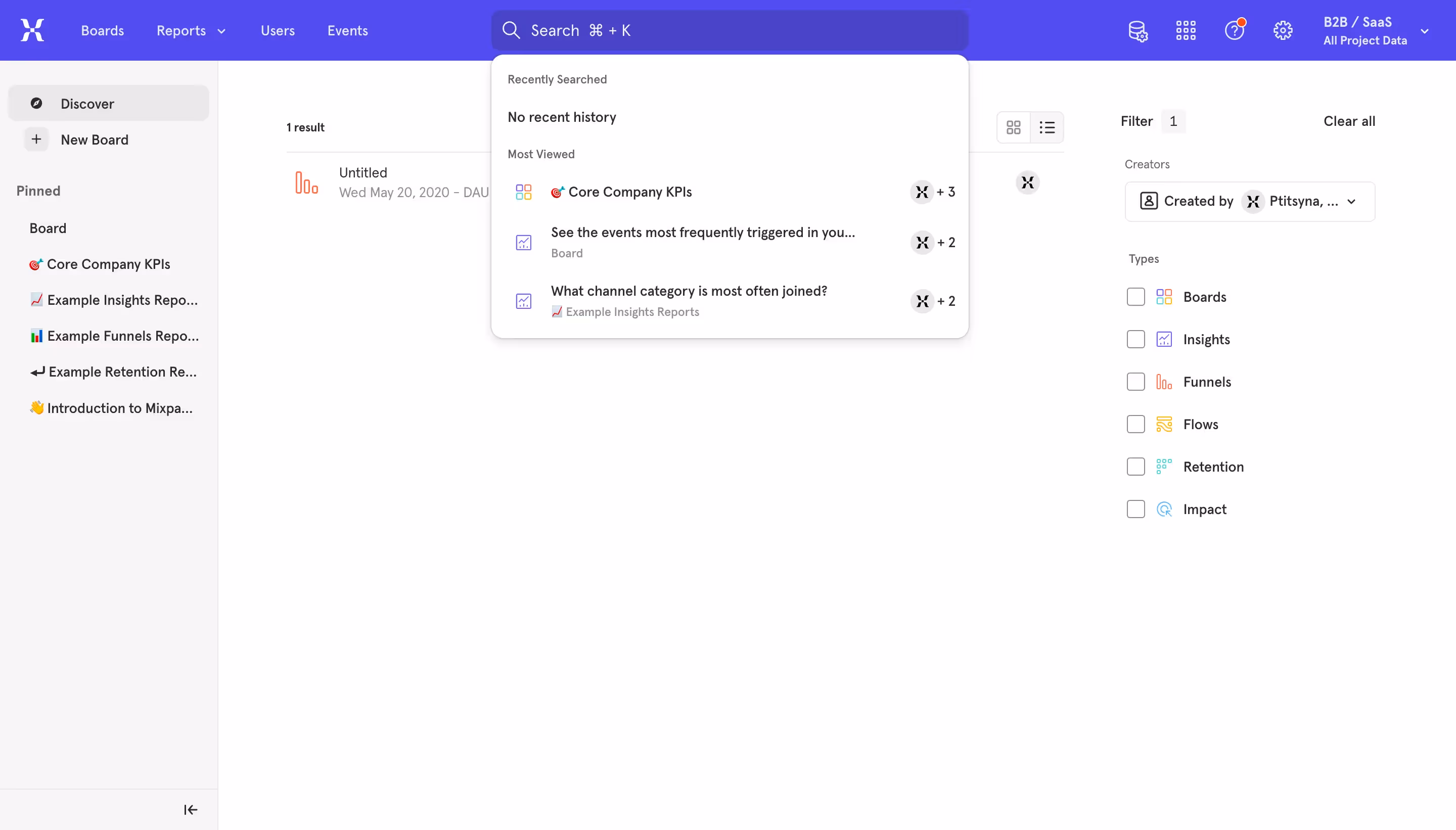 Mixpanel Search Modal