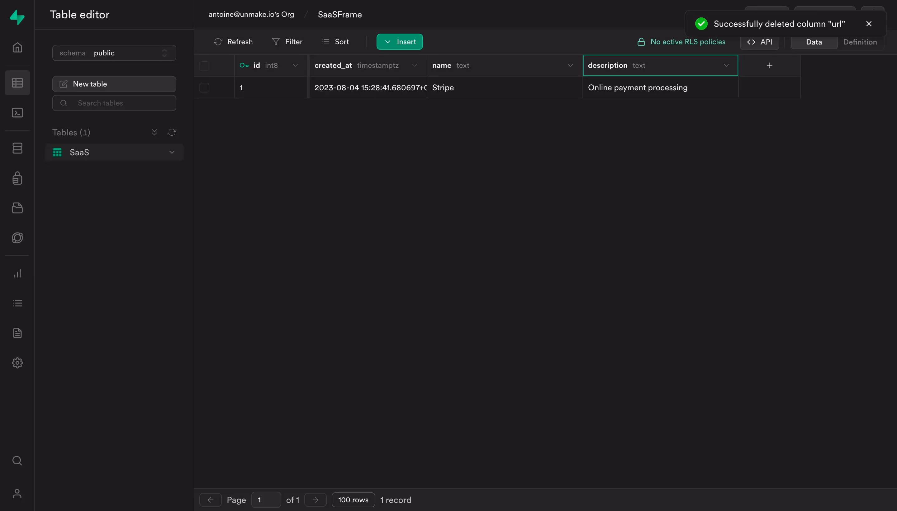 Supabase Column Deleted