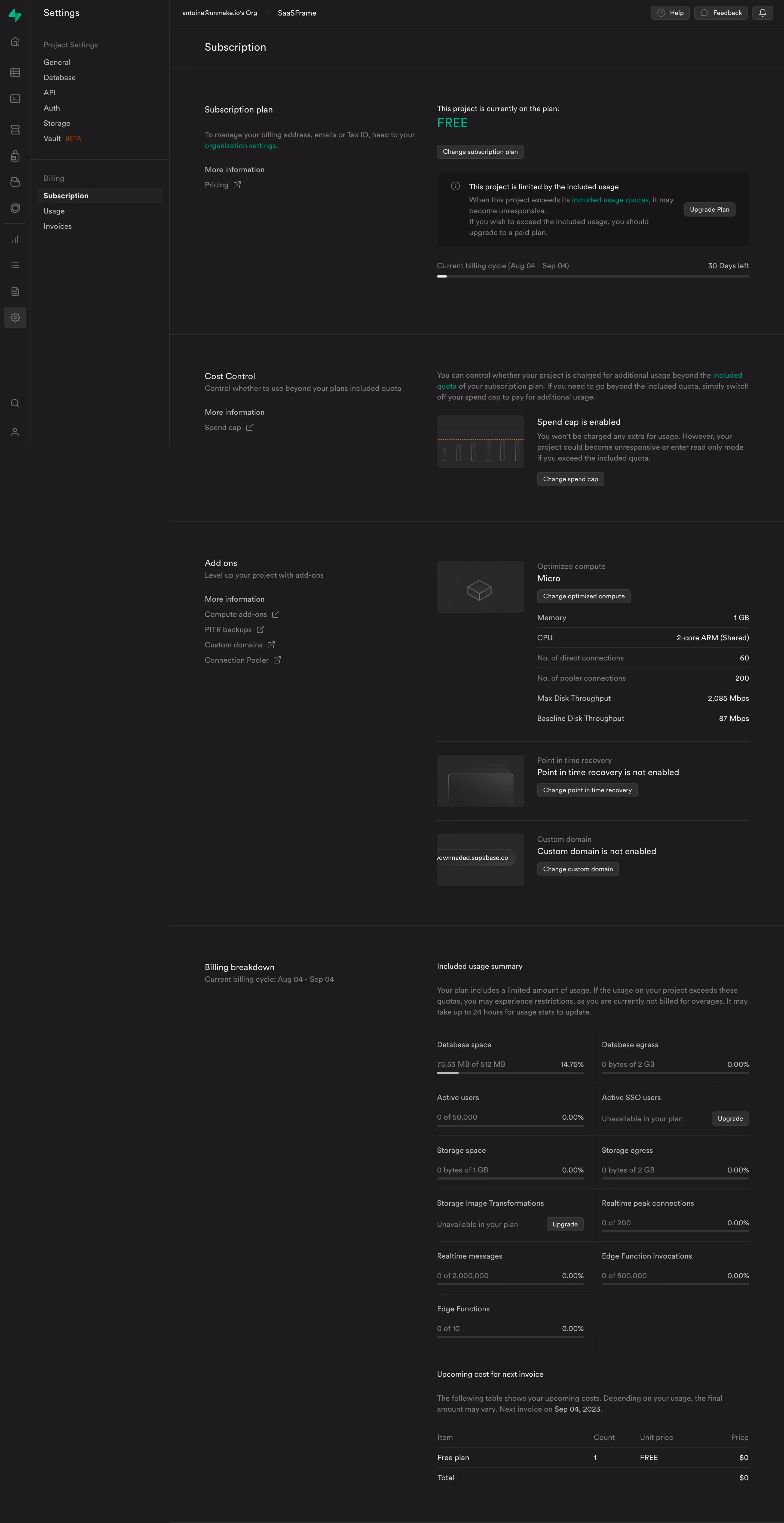 Supabase Billing Settings