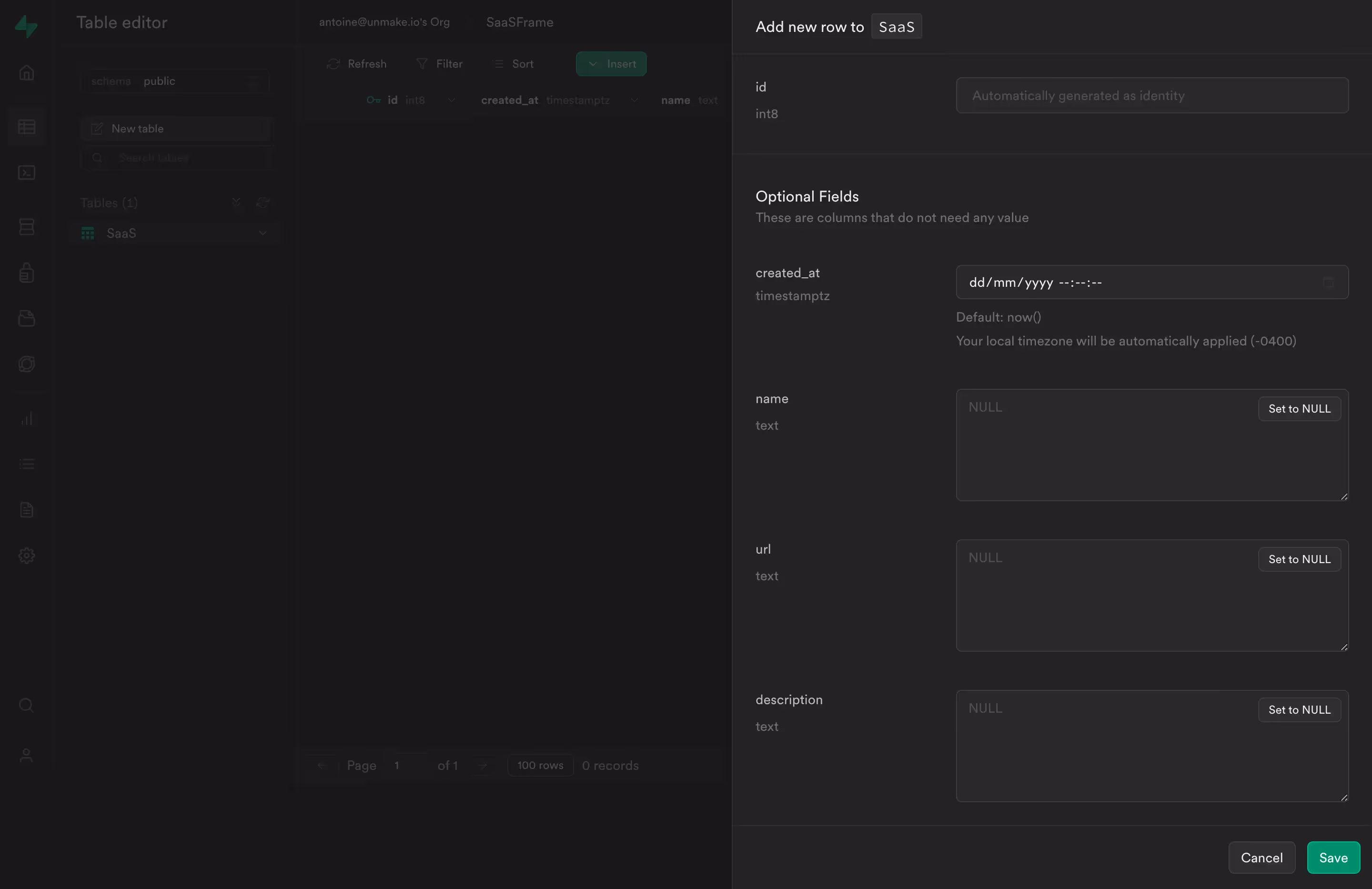 Supabase Add New Row