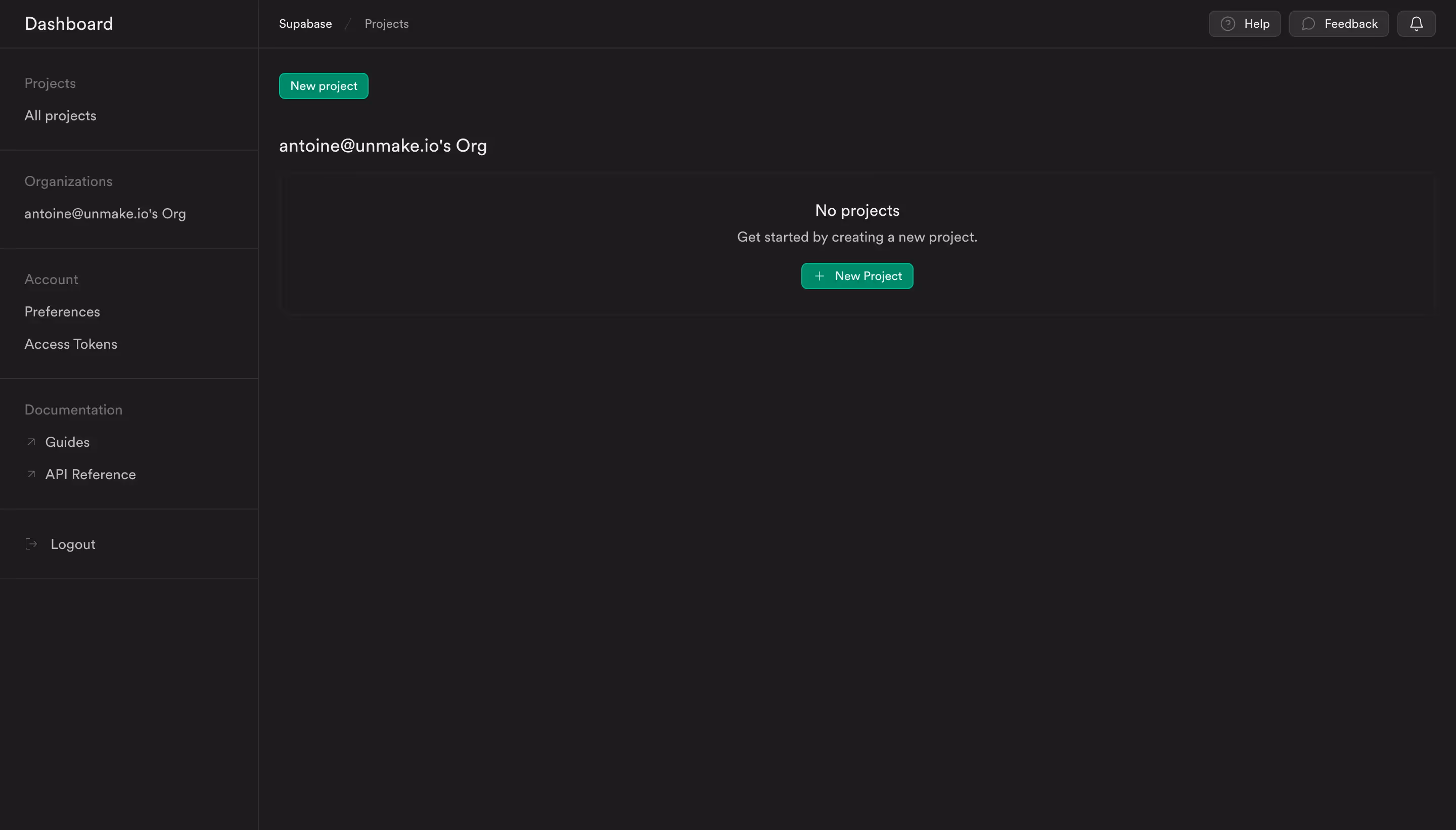 Supabase Empty Project Dashboard