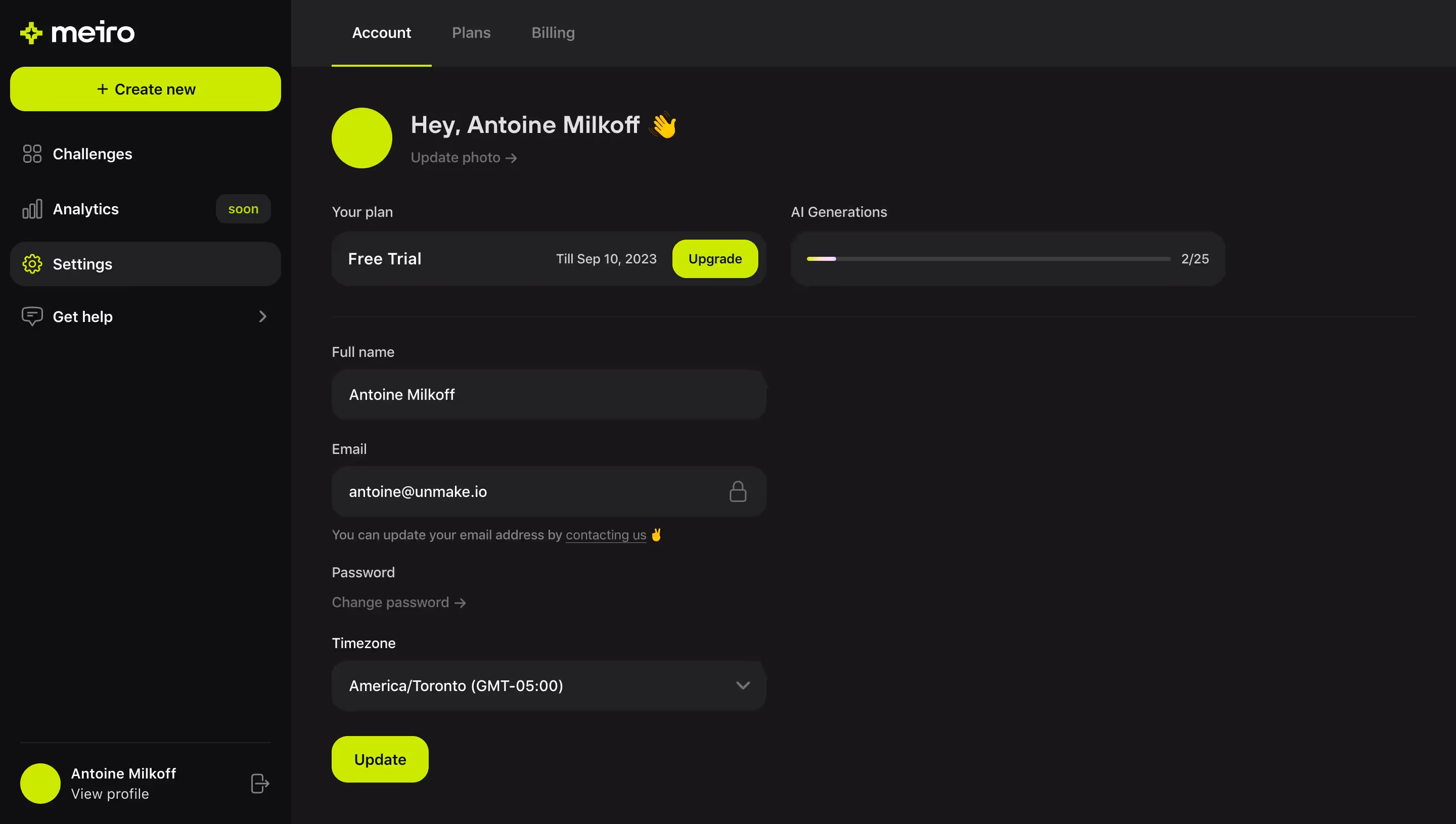 Meiro Account Settings