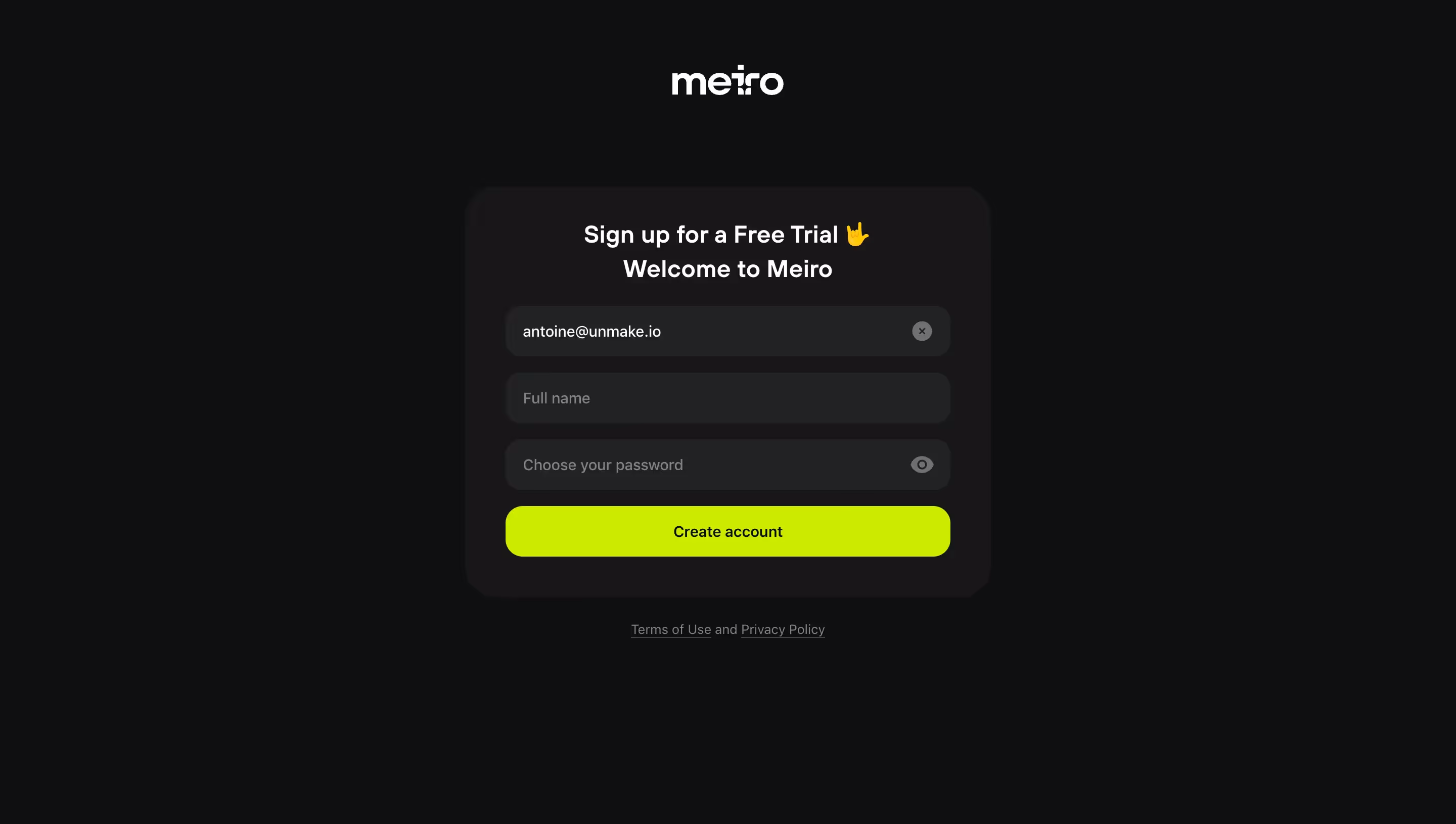 Meiro Signup
