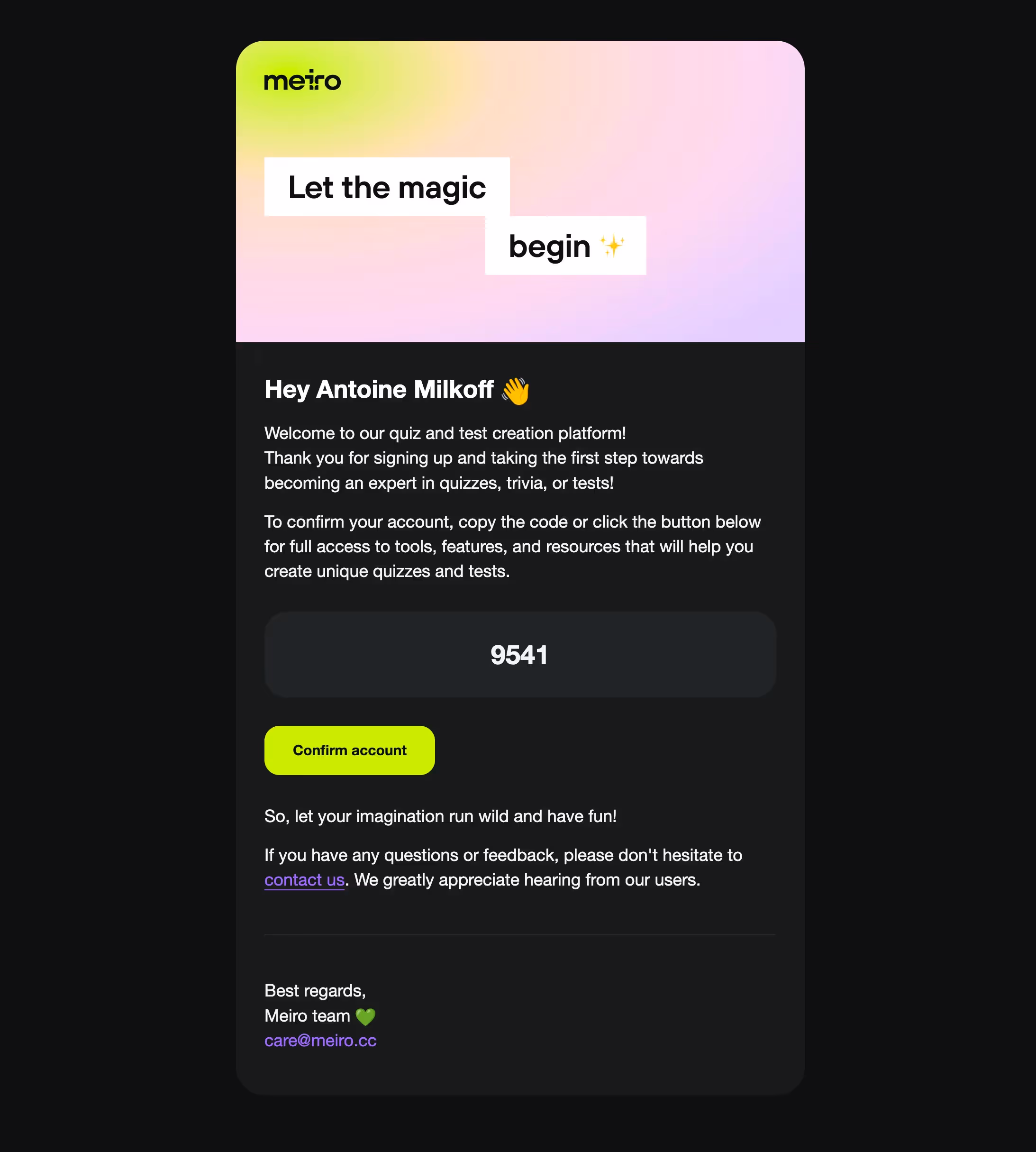 Meiro Verification Email