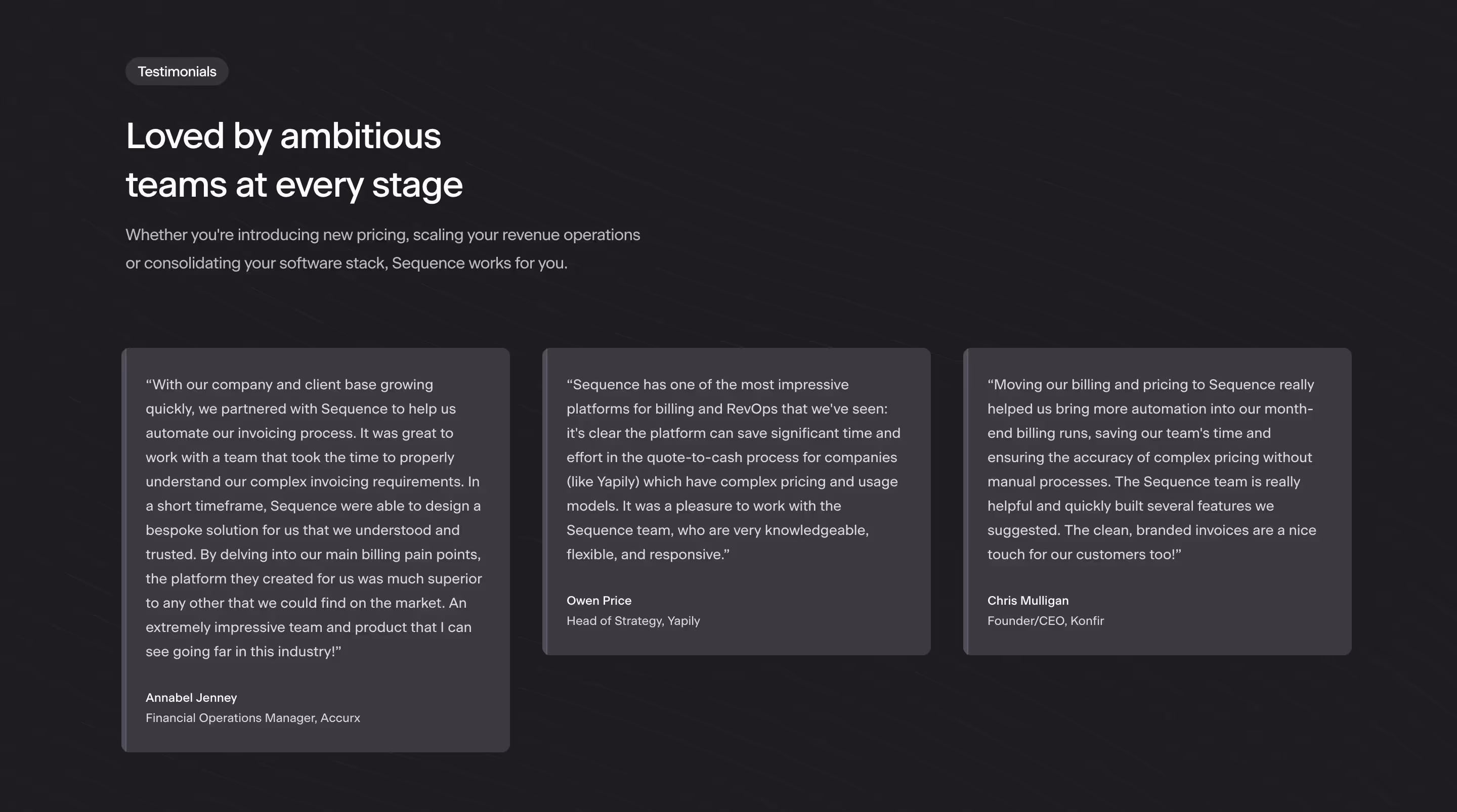 Sequence Testimonial Section