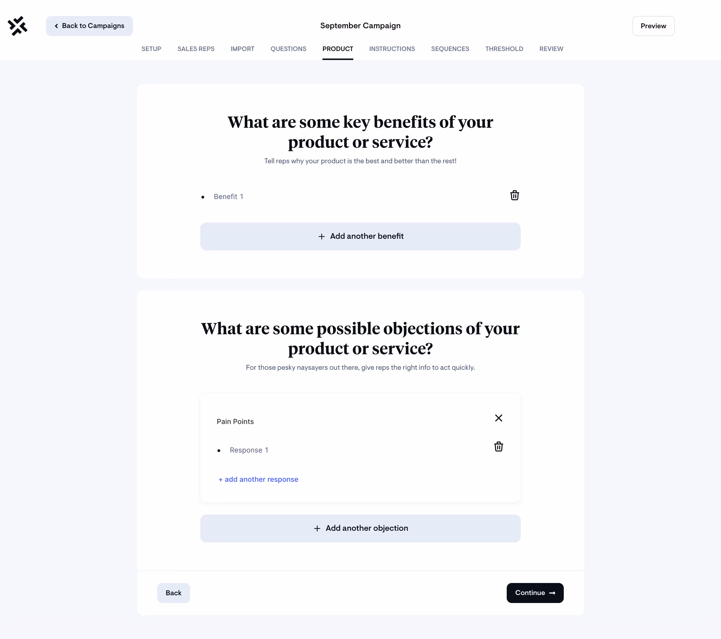 Sellx Campaign Setup