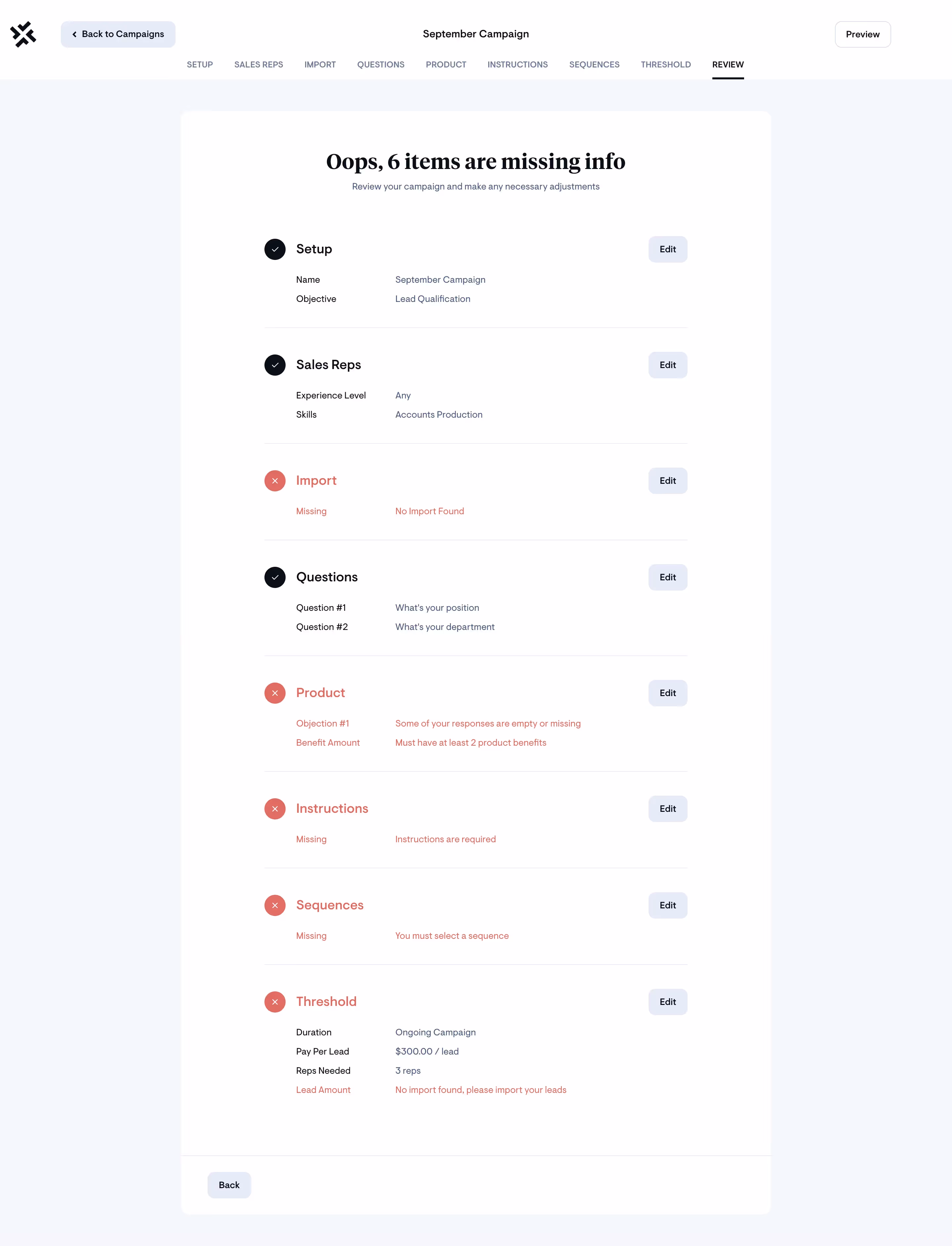 Sellx Review Campaign Setup