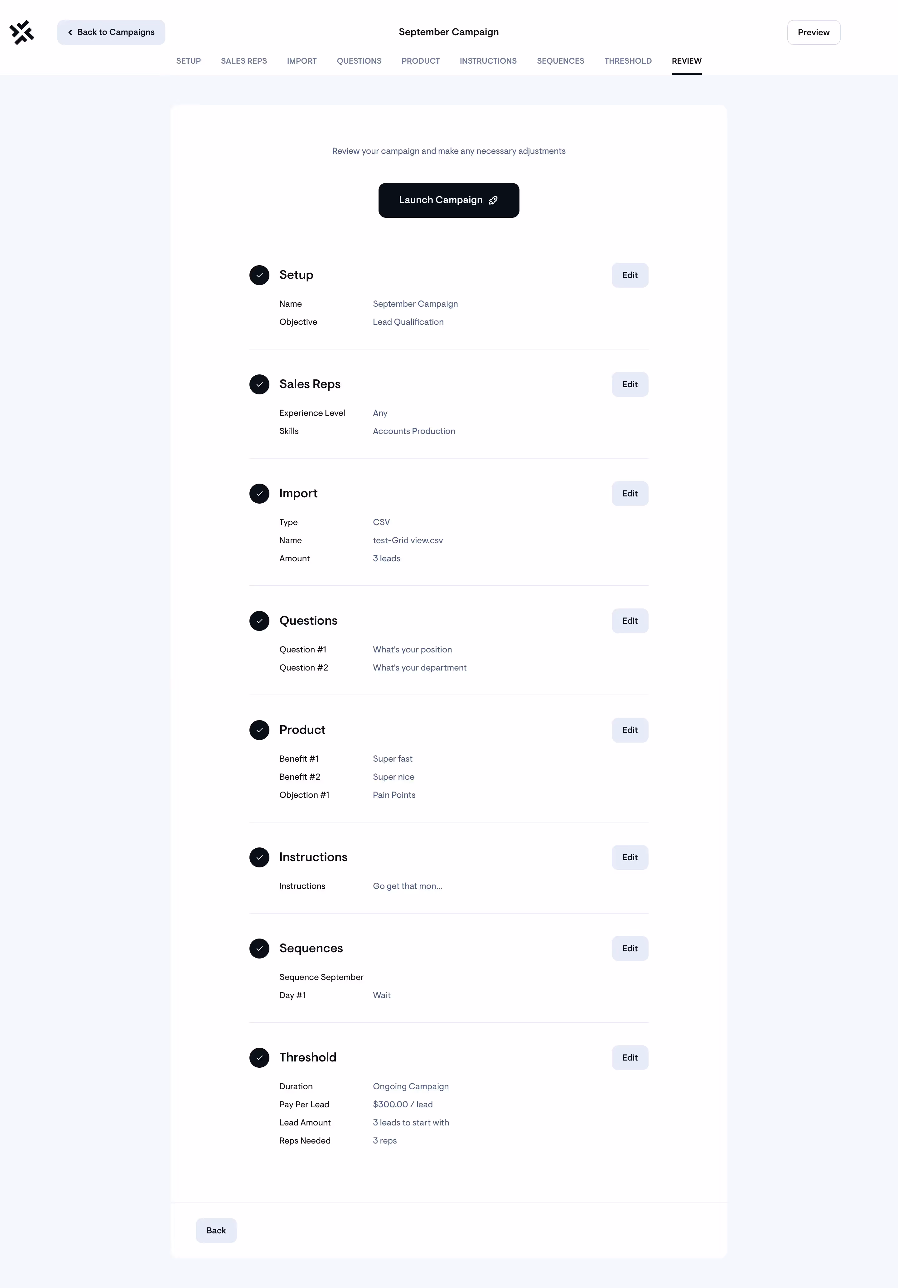 Sellx Review Campaign Setup