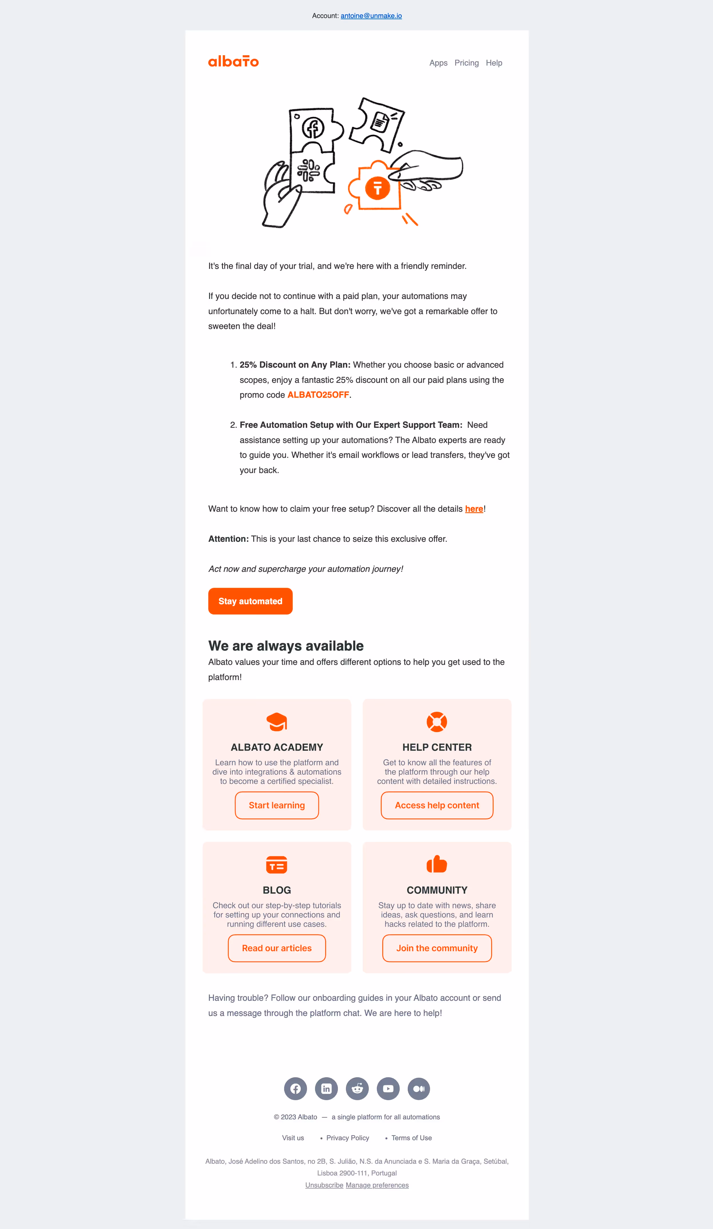 Albato Free Trial Emails