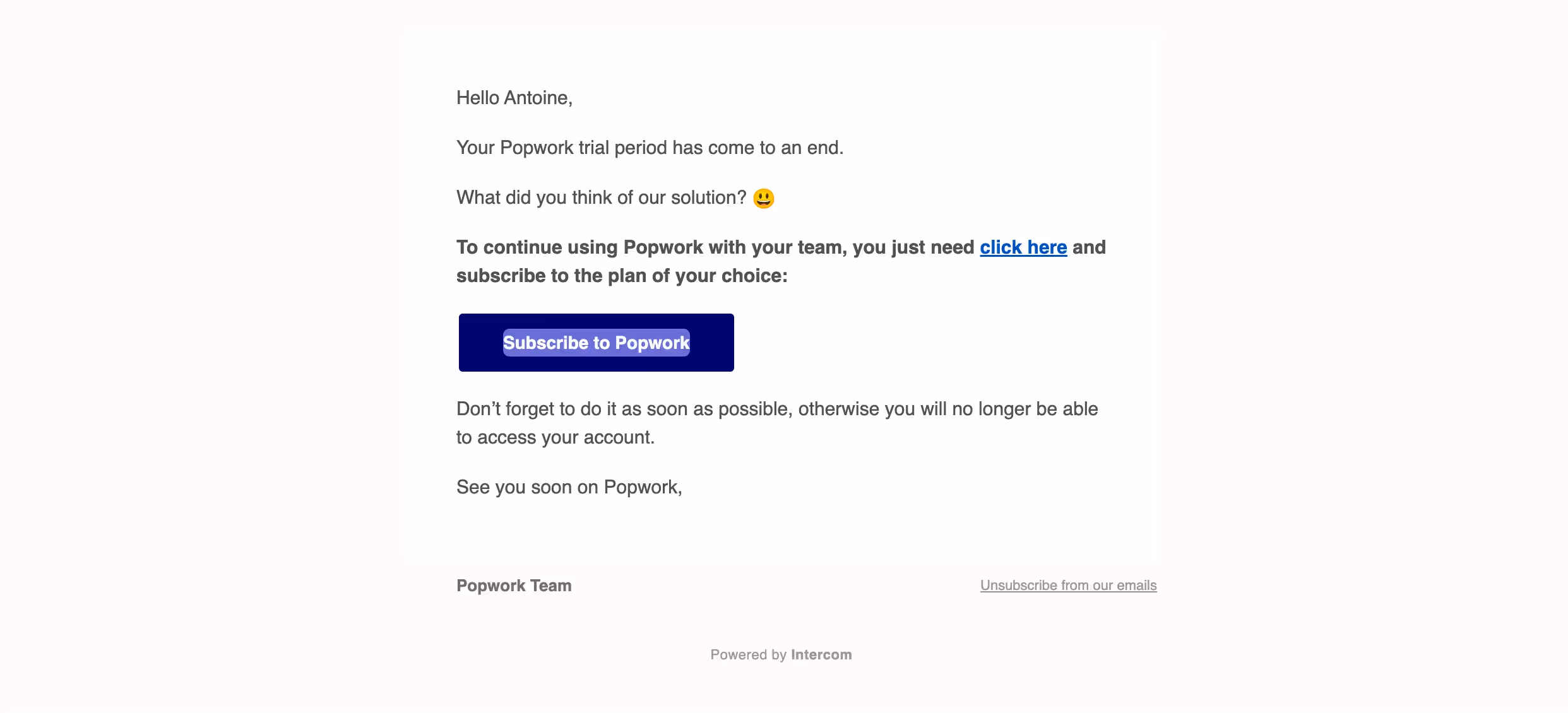 Popwork Free Trial Emails