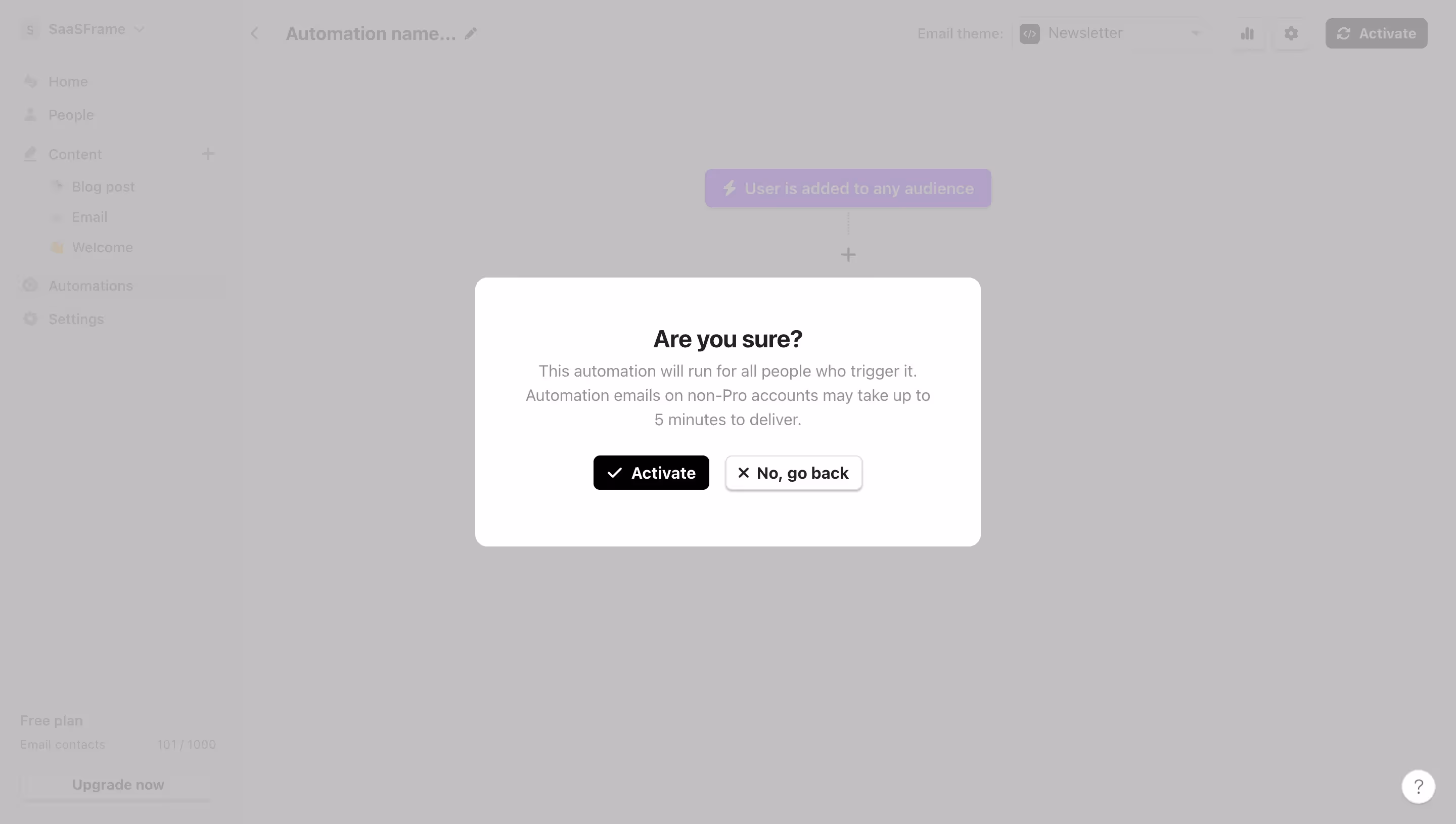 Audienceful Activate Automation Confirmation
