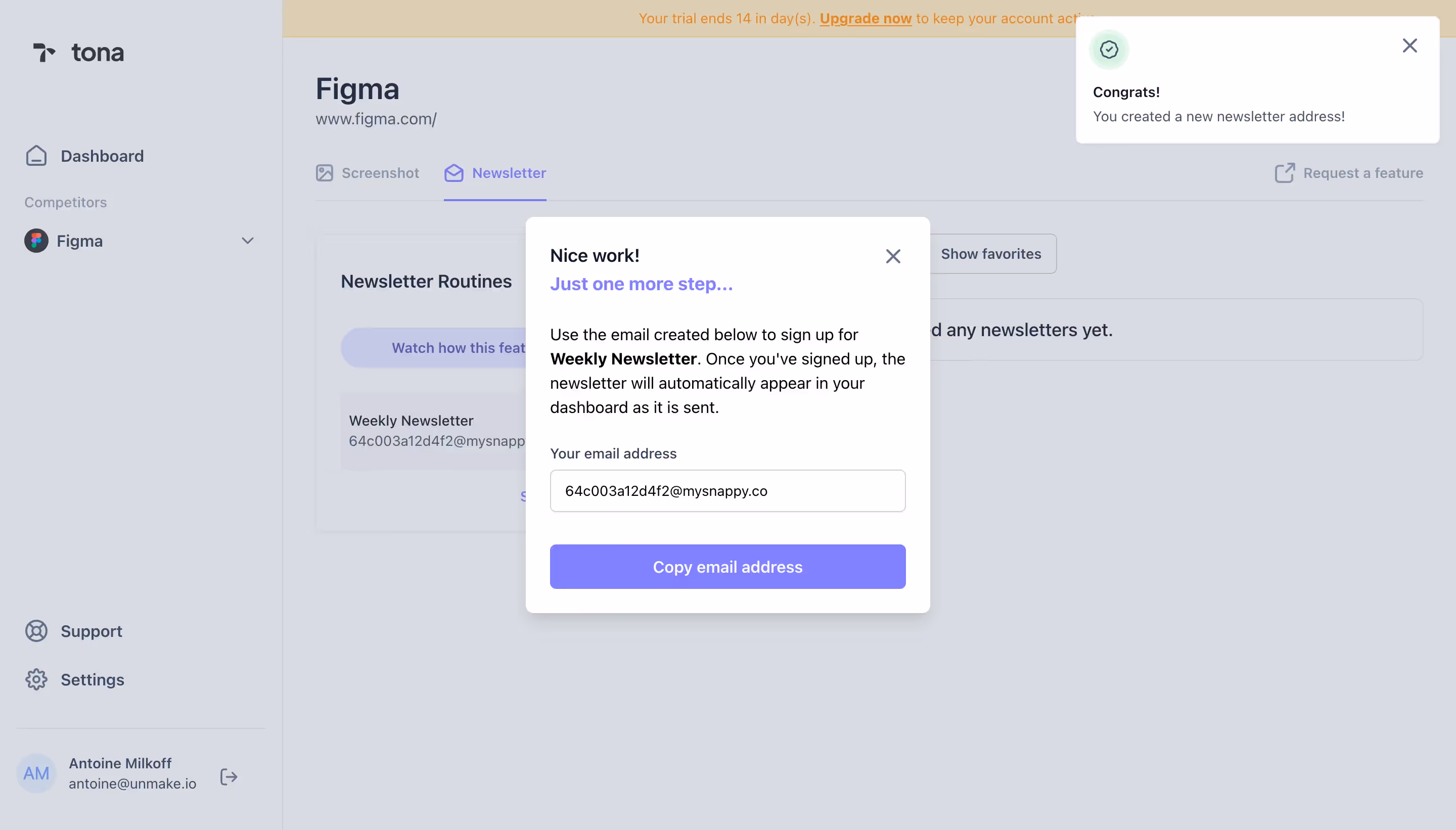 Tona success notification