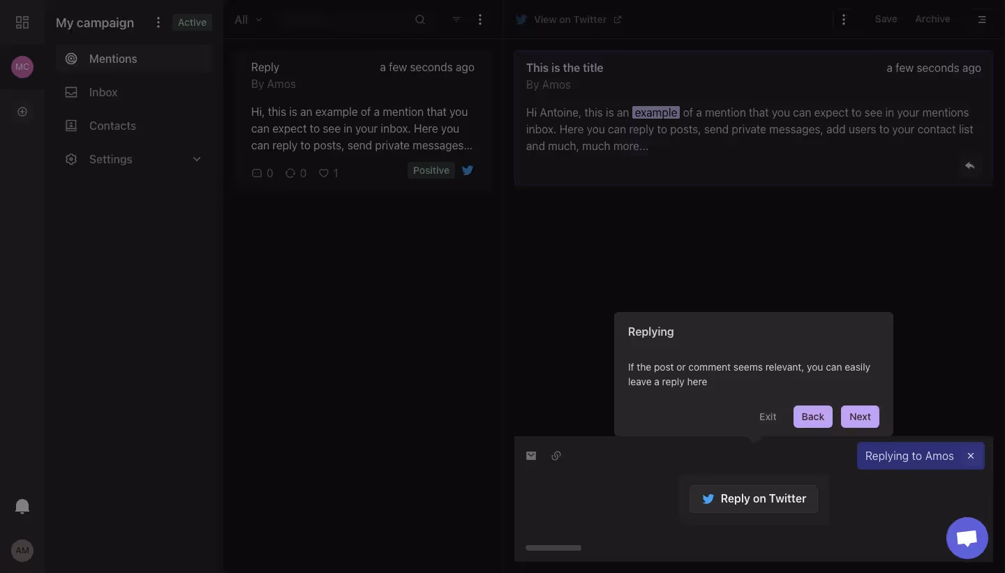 MentionFunnel interactive product tour