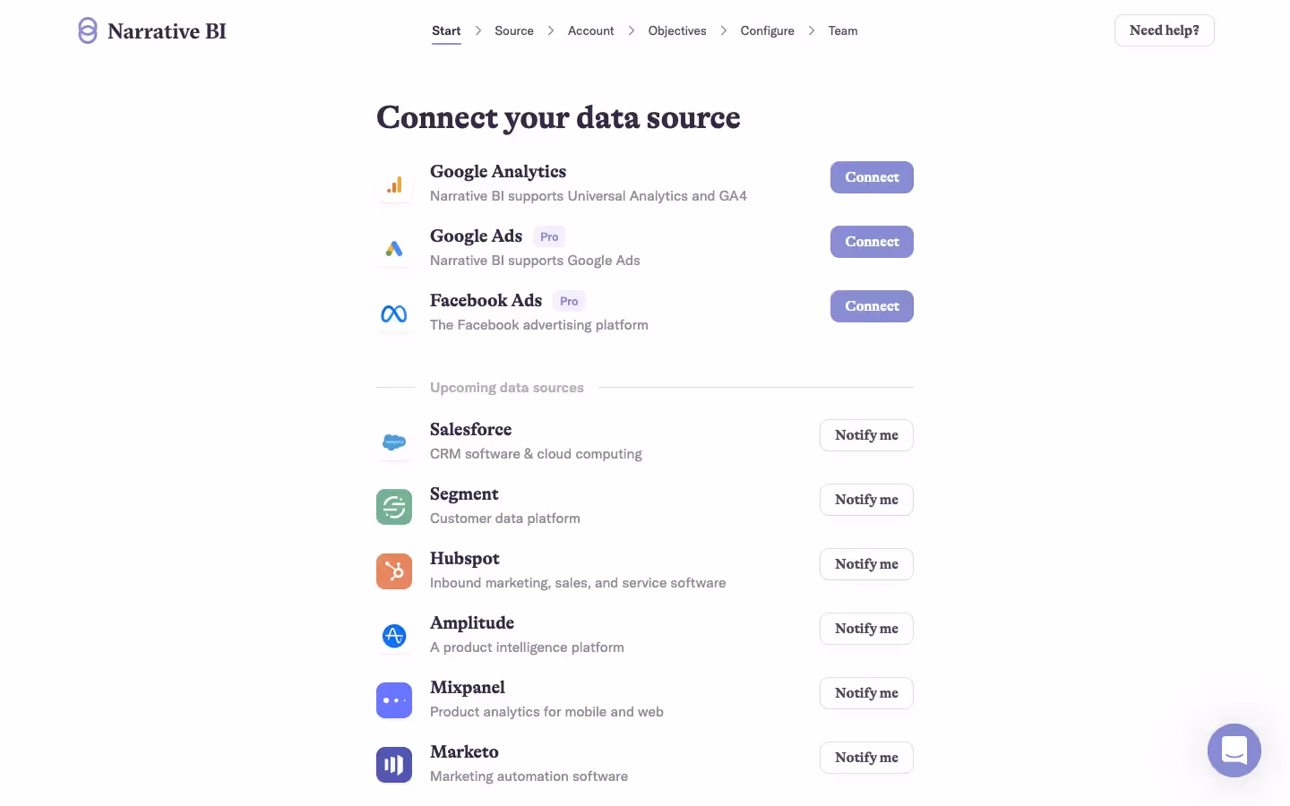 Narrative BI user onboarding