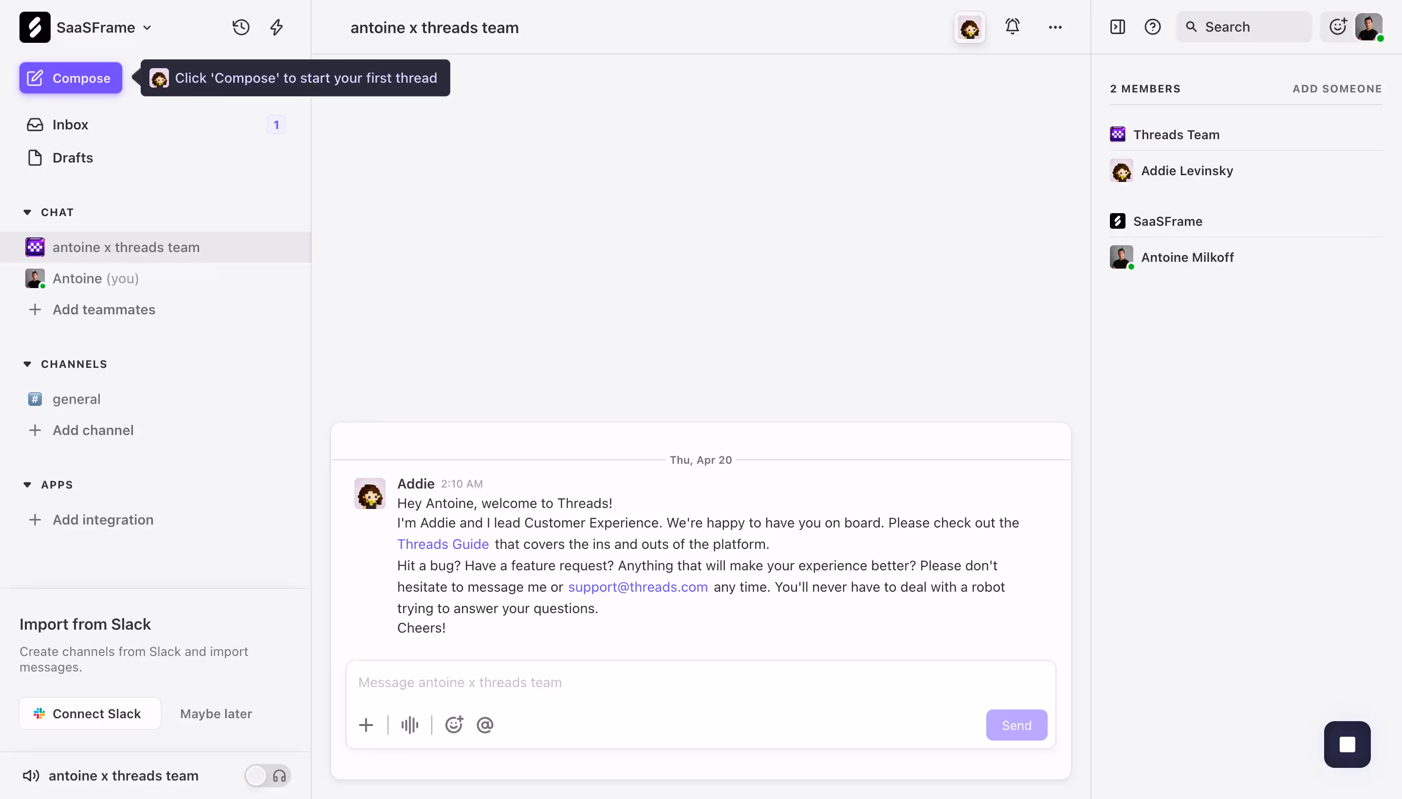 Threads interactive product tour