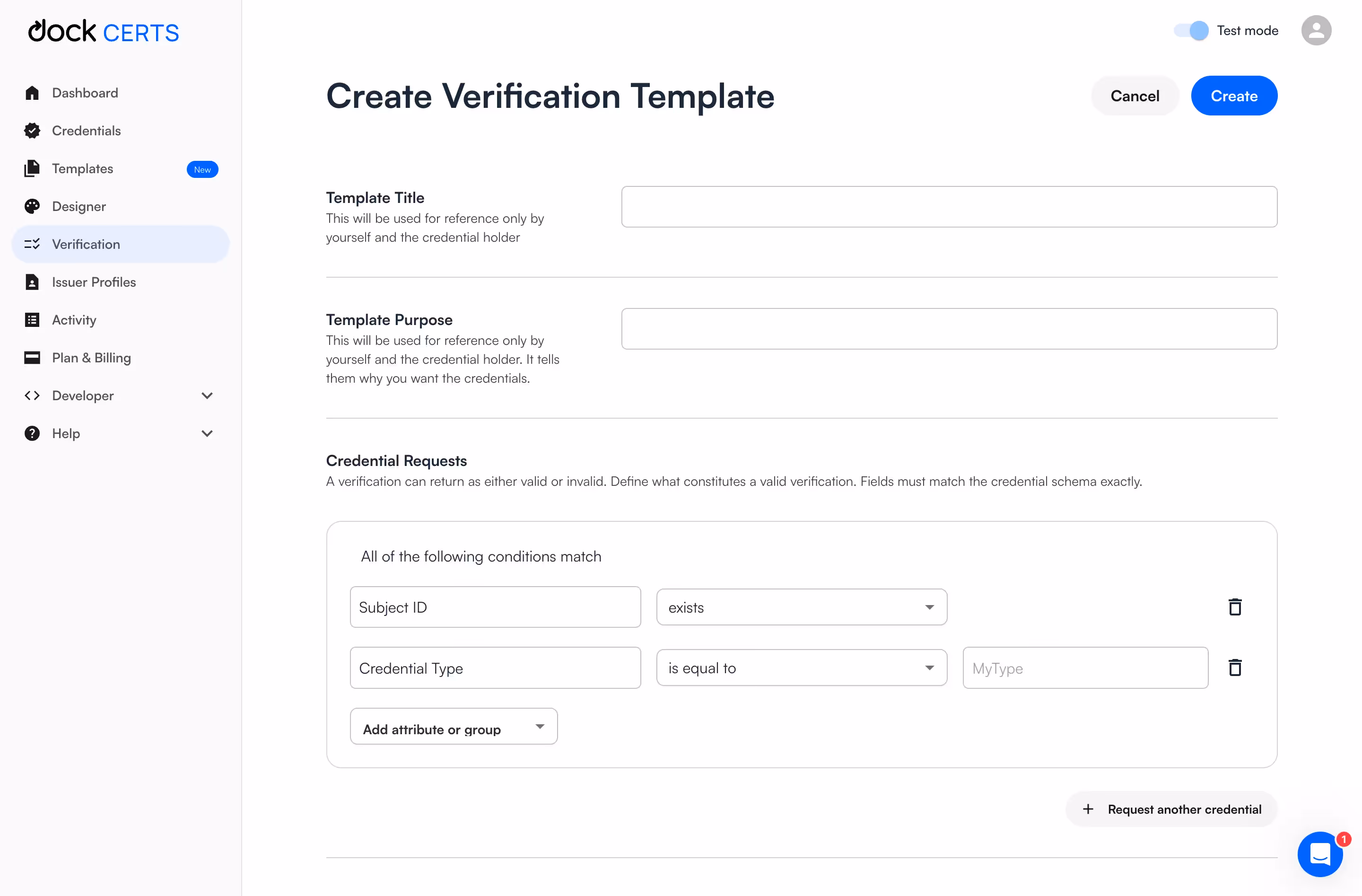 Dock Create Verification Templates