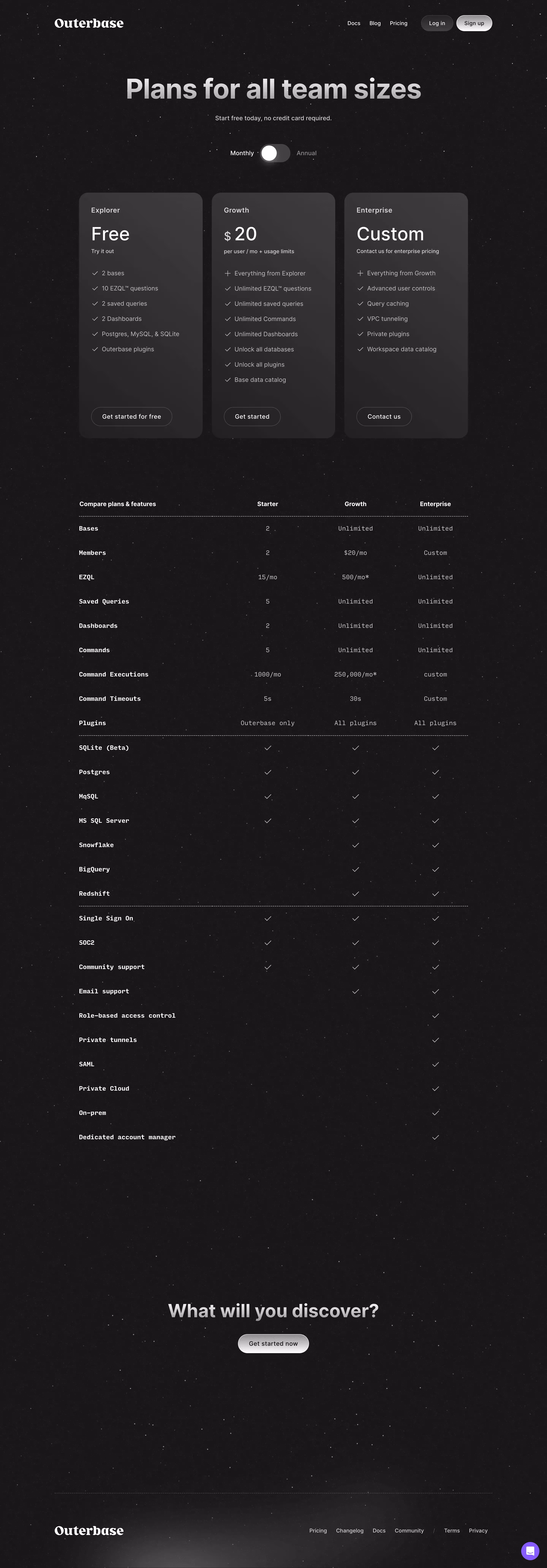 Outerbase Pricing Page