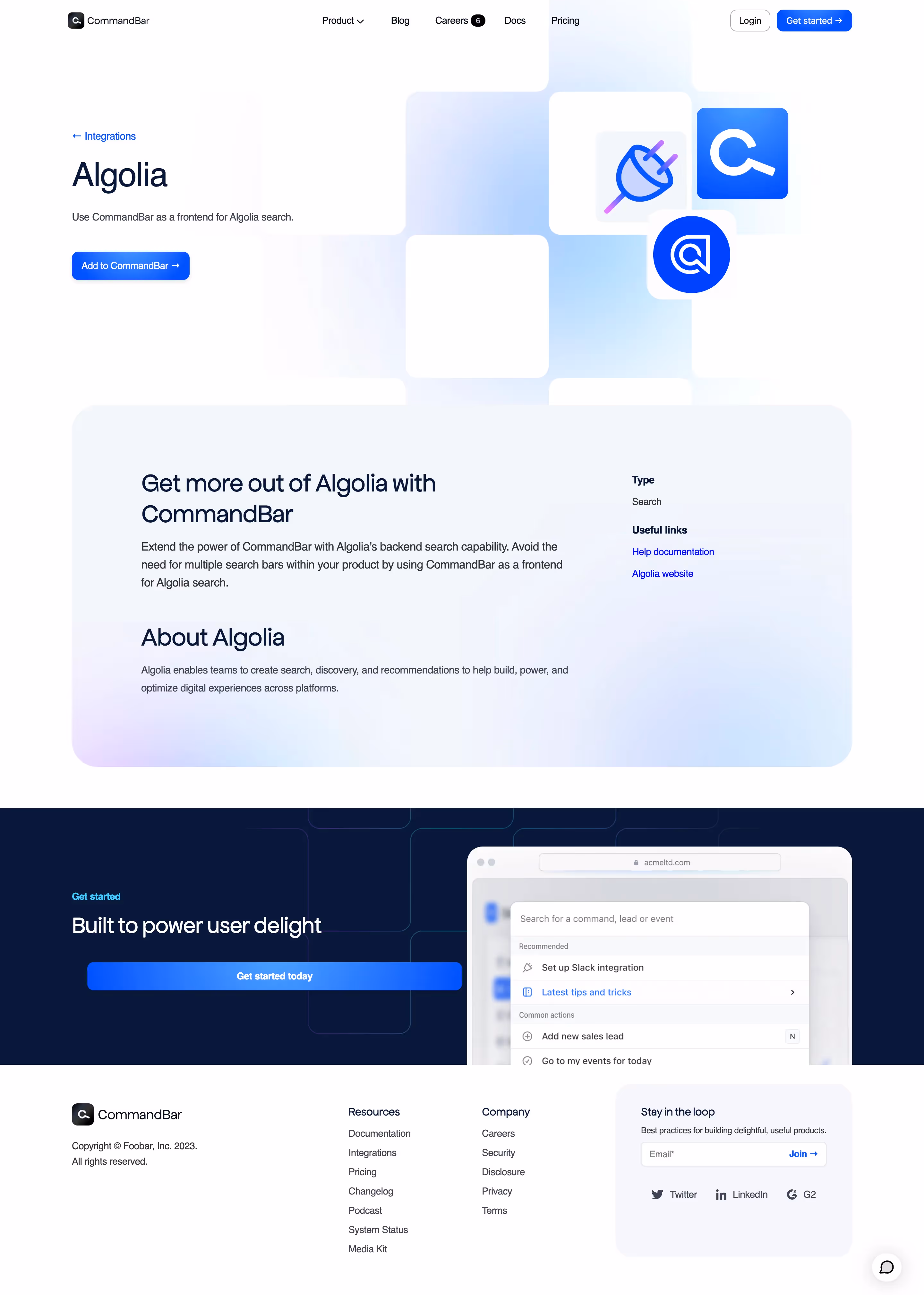 CommandBar Integrations Page