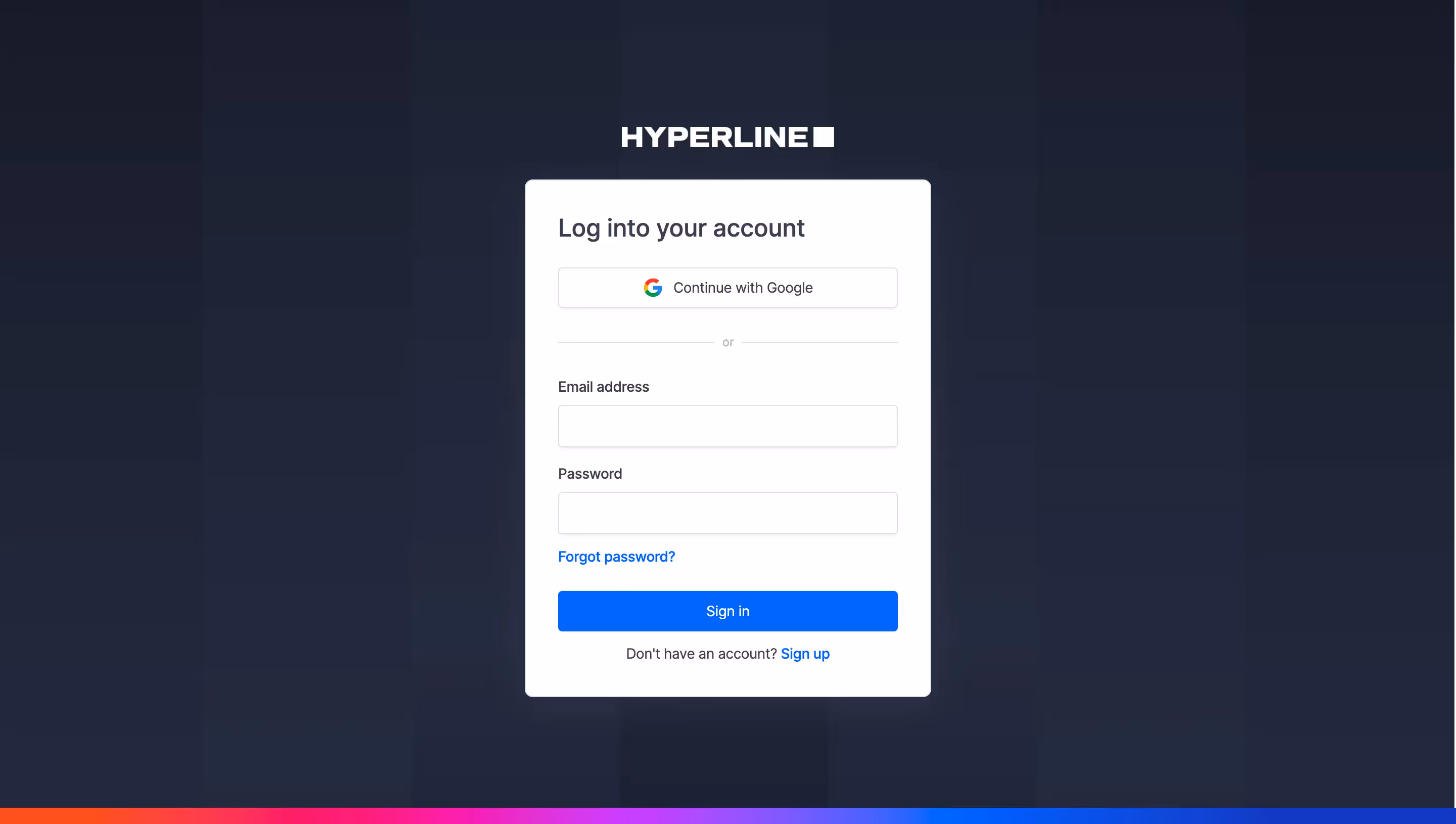 Hyperline Login Page
