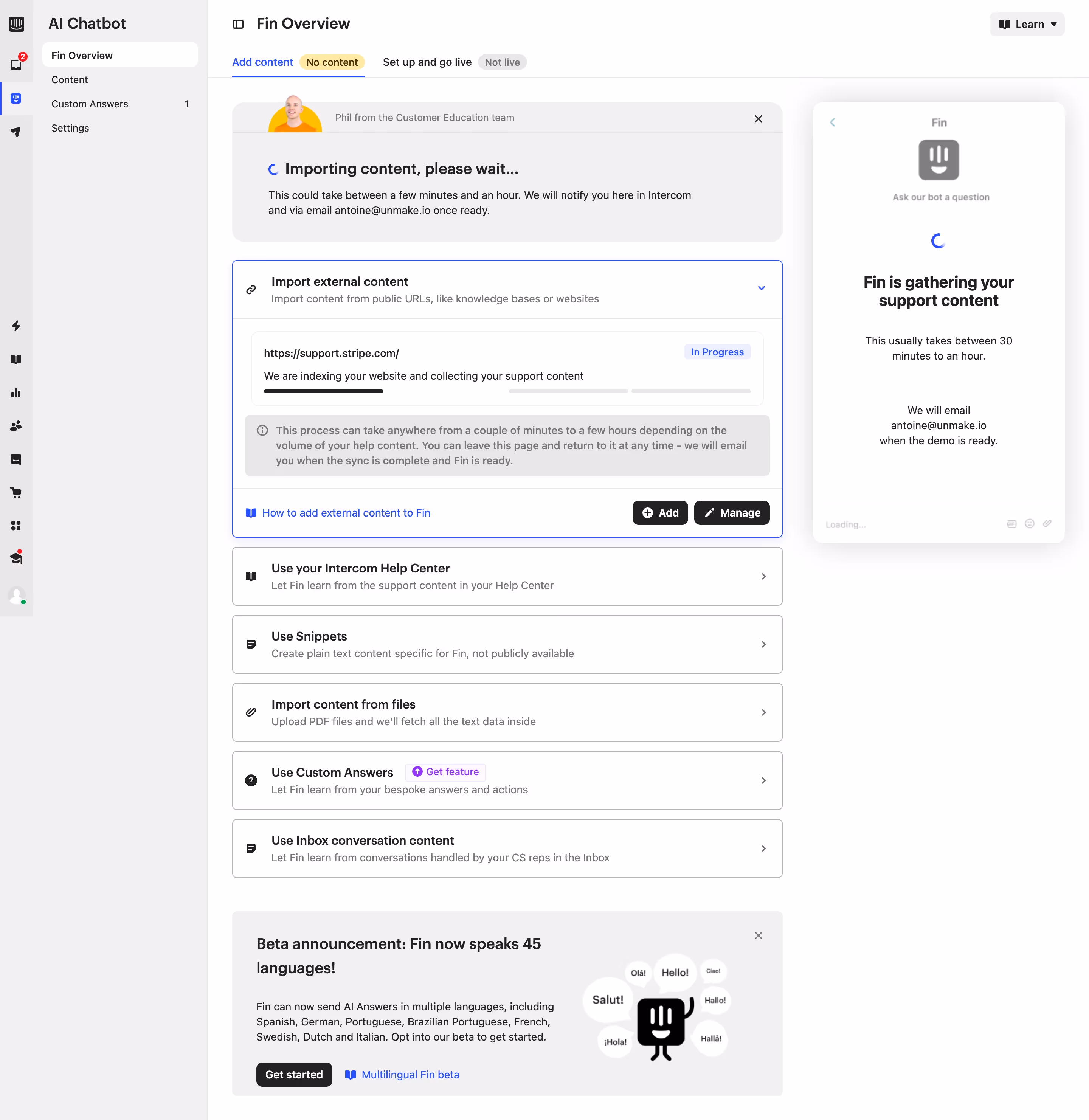Intercom Importing External Content