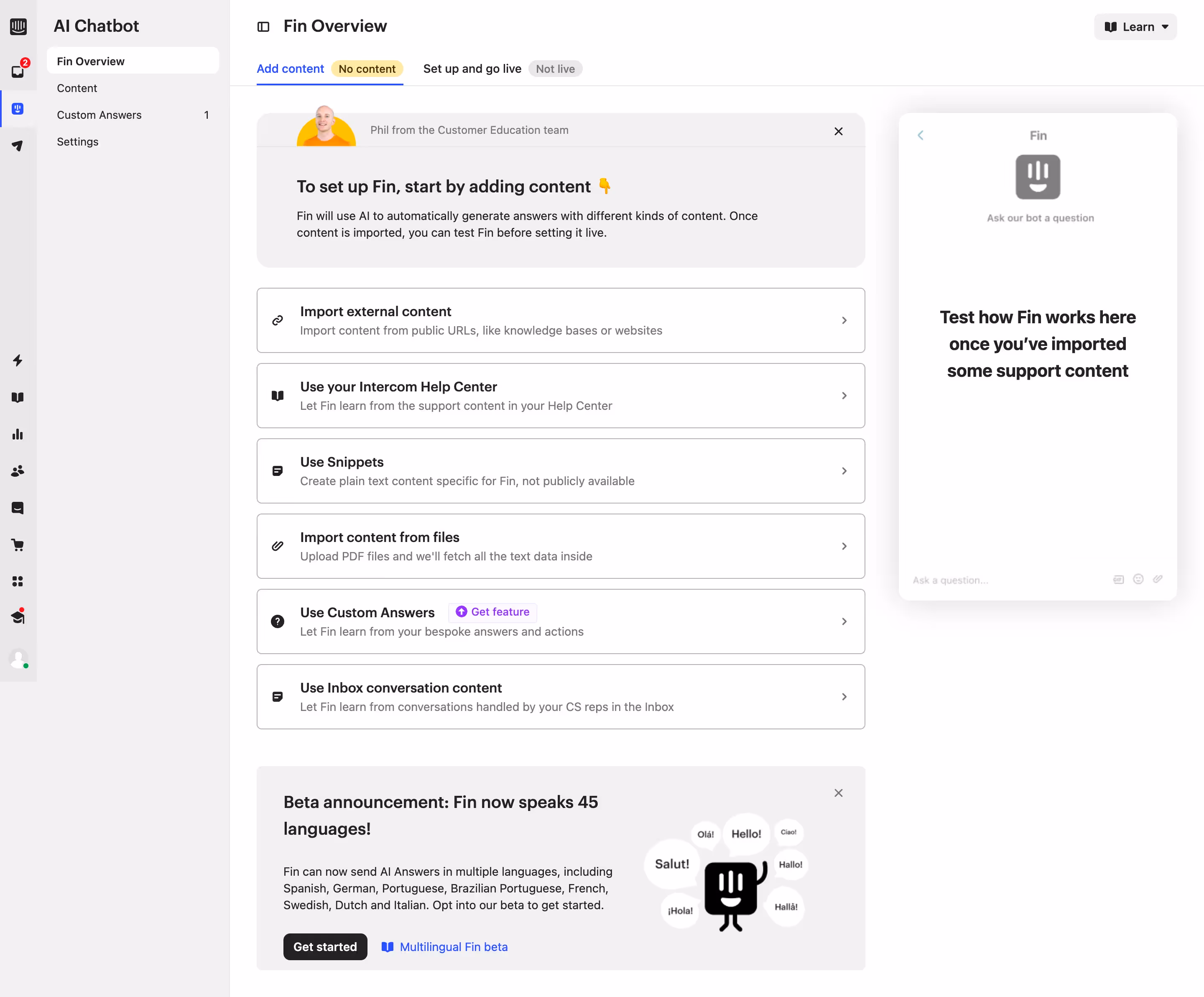 Intercom Setup AI Chatbot