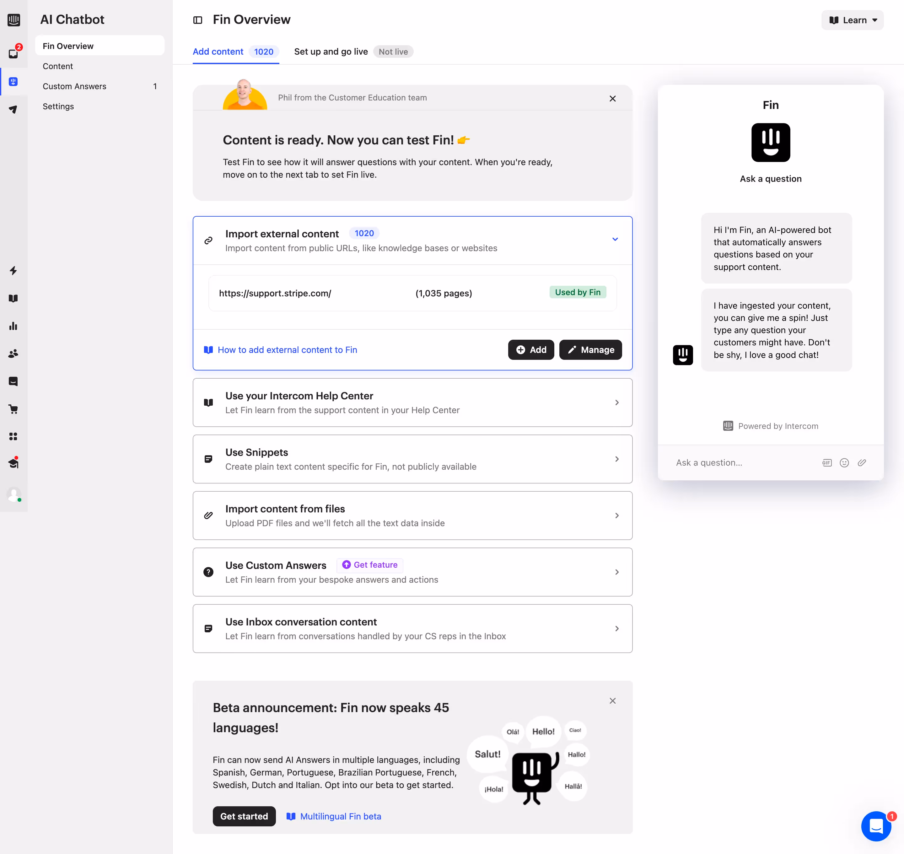 Intercom External Content Imported