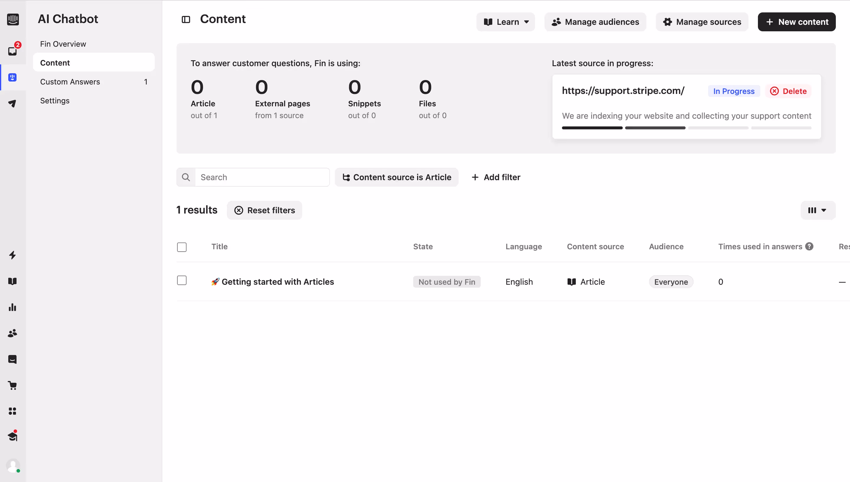 Intercom Empty Content List
