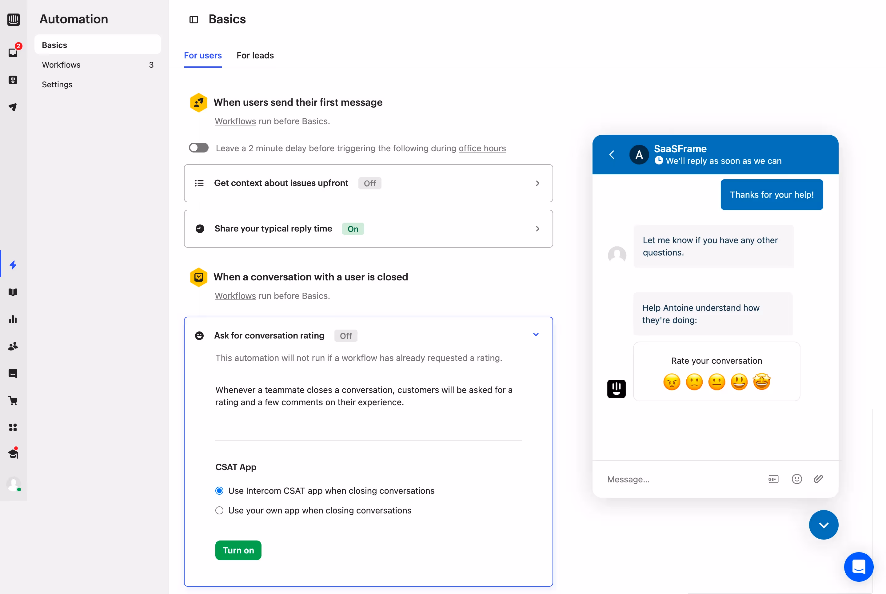 Intercom Basic Automations