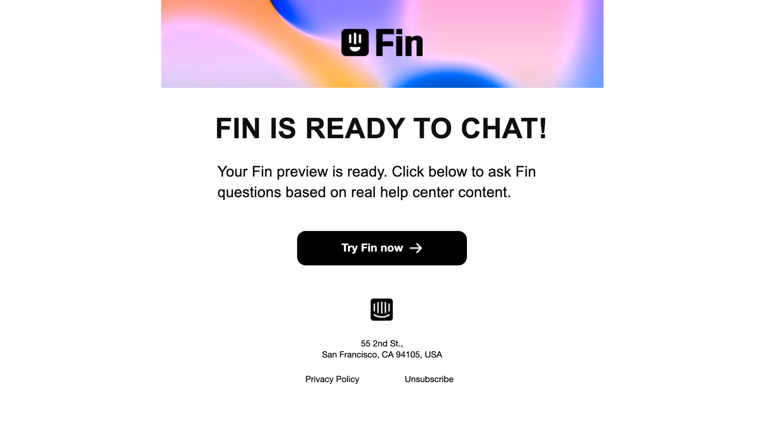 Intercom AI Chatbot Ready Email