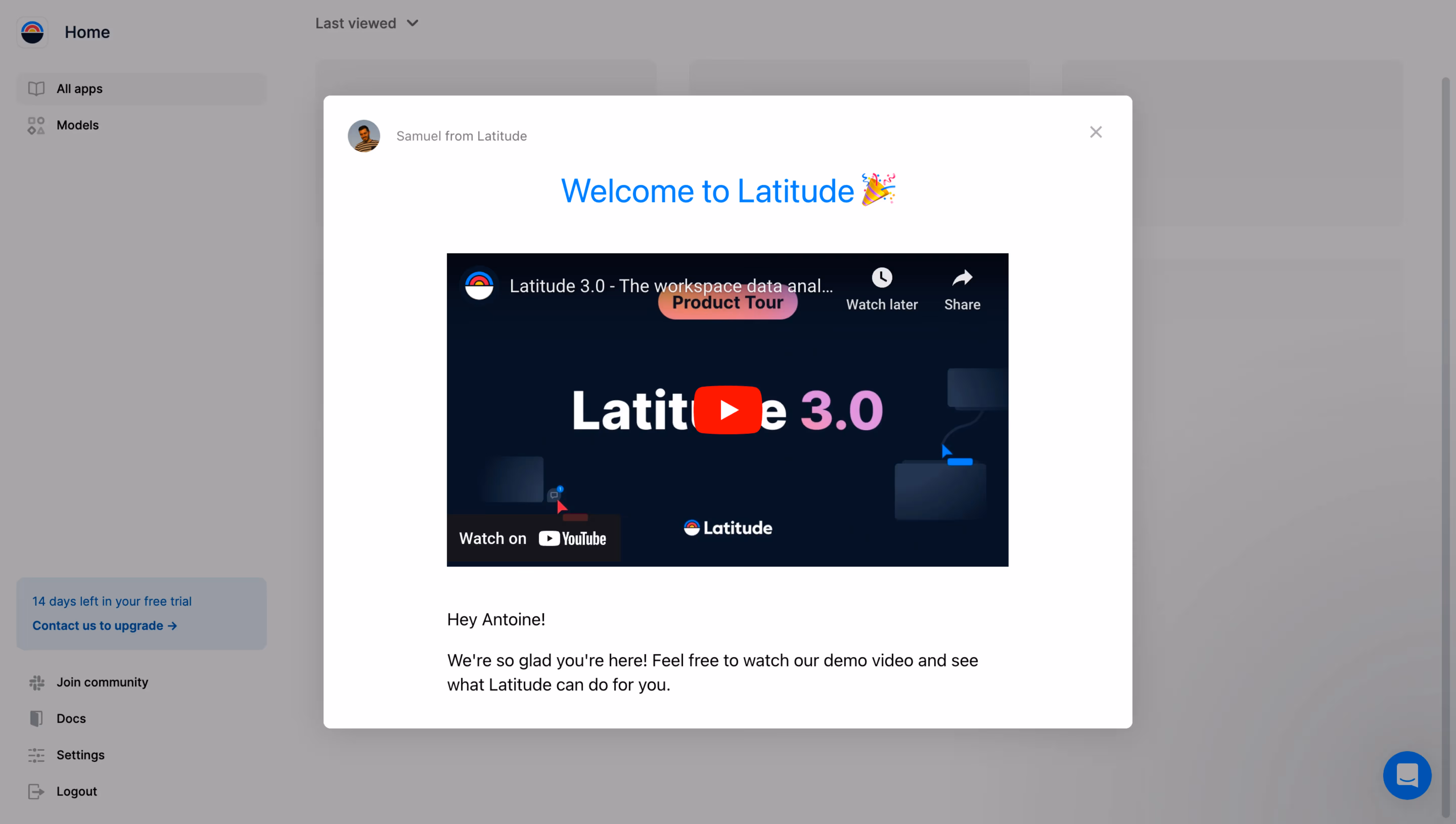 Latitude Welcome Screen