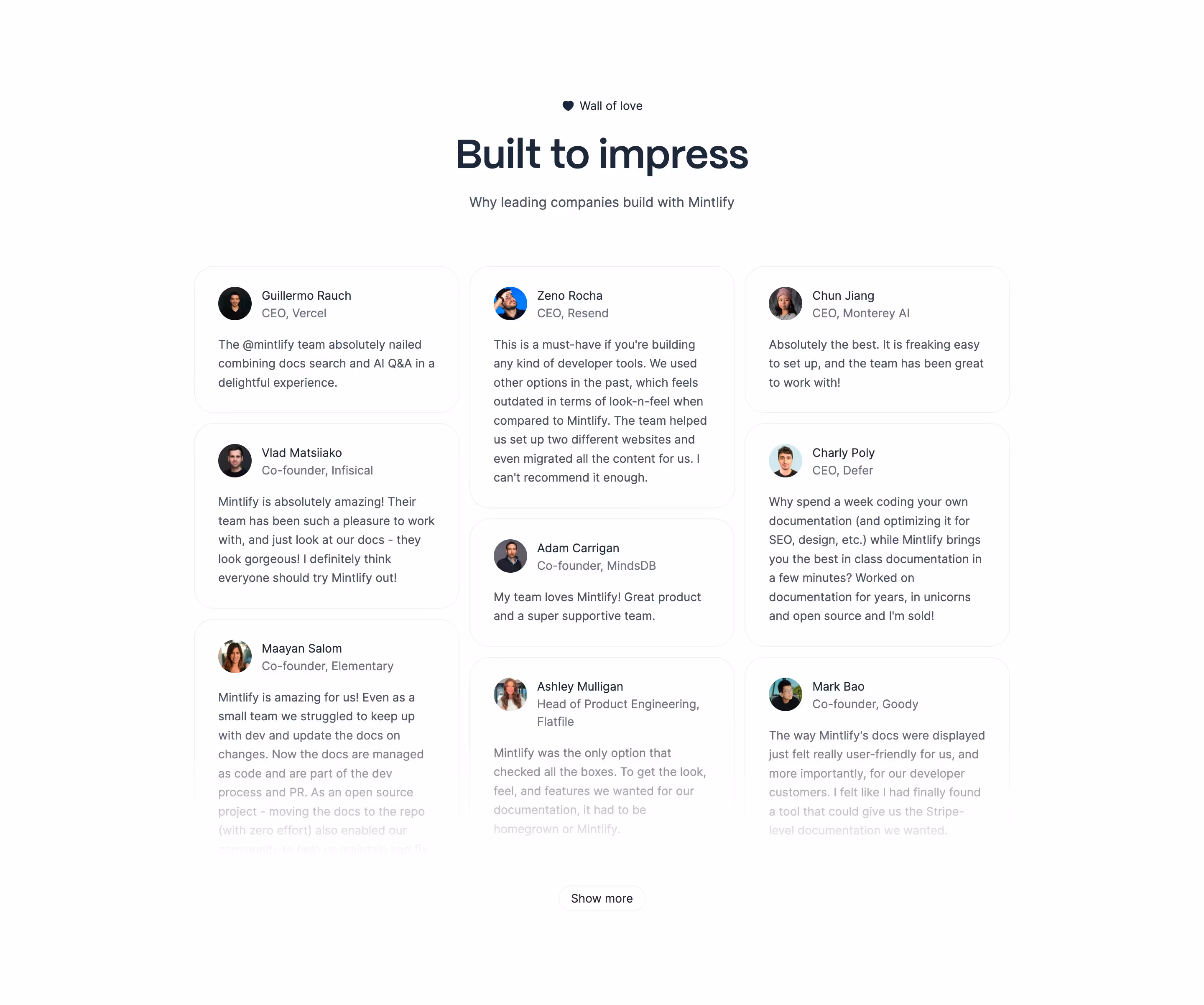 Mintlify Testimonial Section